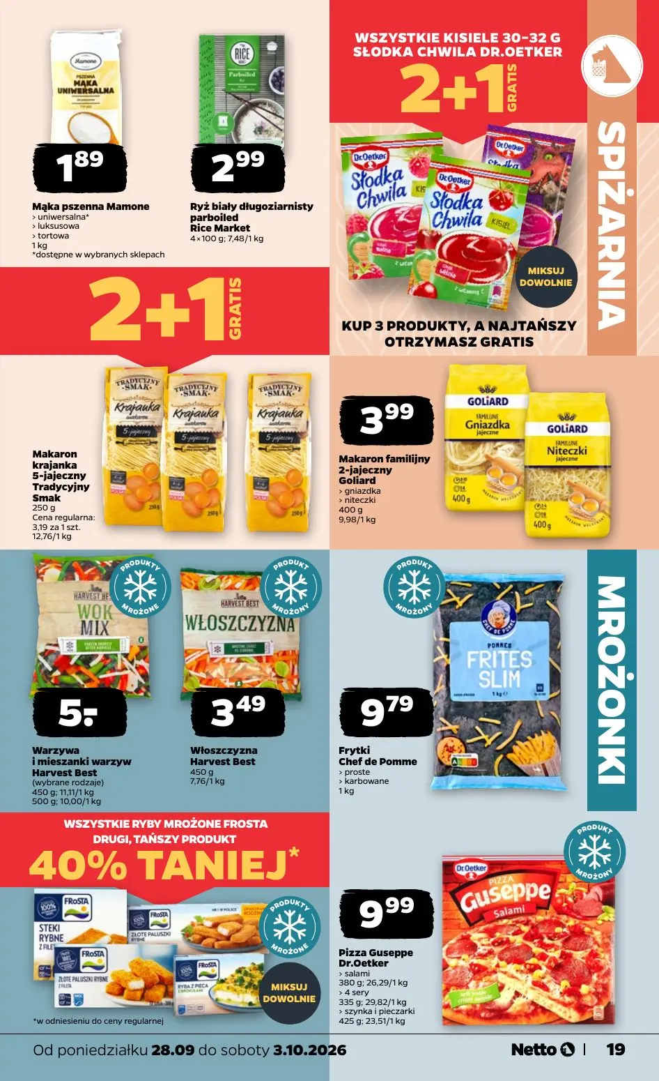 NETTO gazetka, strona 19 z 36 — Mąka pszenna Mamone, Ryż biały długoziarnisty parboiled Rice Market, Makaron krajanka 5-jaje…
