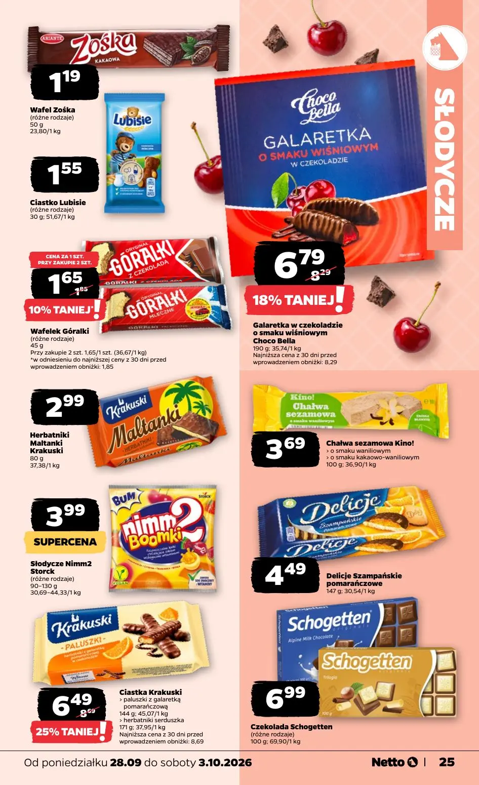 NETTO gazetka, strona 25 z 36 — Ciastka Krakuski paluszki z galaretką pomarańczową, Ciastka Krakuski herbatniki serduszka, G…