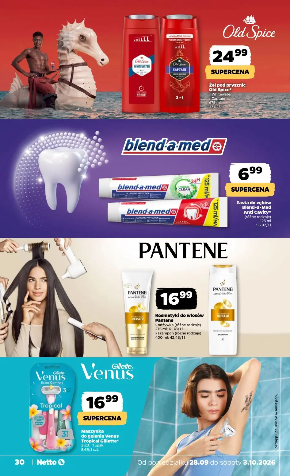 NETTO gazetka, strona 30 z 36 — żel pod prysznic Old Spice, Pasta do zębów Blend-a-Med Anti Cavity, Kosmetyki do włosów Pant…