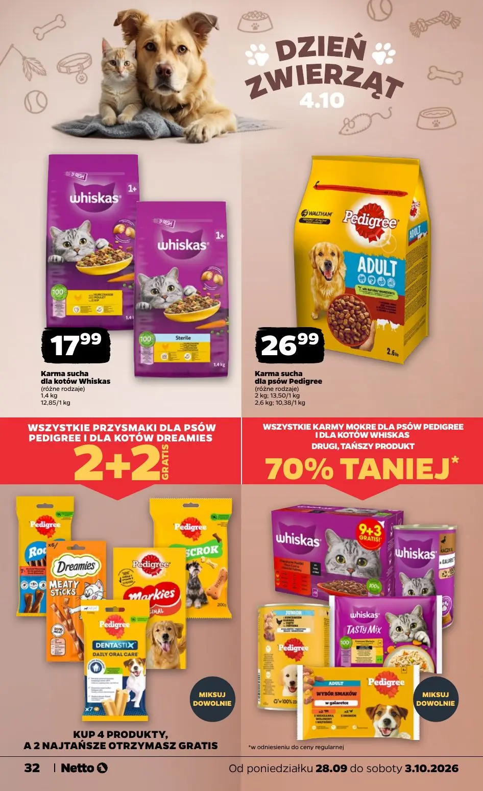 NETTO gazetka, strona 32 z 36 — Karma sucha dla kotów Whiskas, Karma sucha dla psów Pedigree
