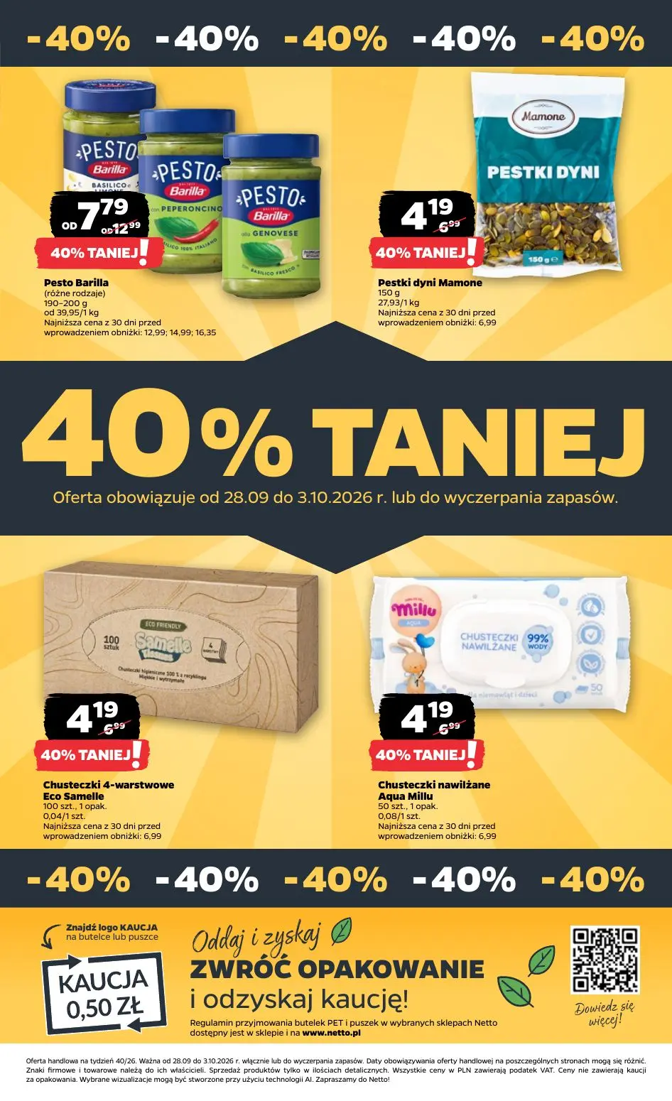 NETTO gazetka, strona 35 z 36 — Pesto Barilla (różne rodzaje), Pestki dyni Mamone, Chusteczki 4-warstwowe Eco Samelle