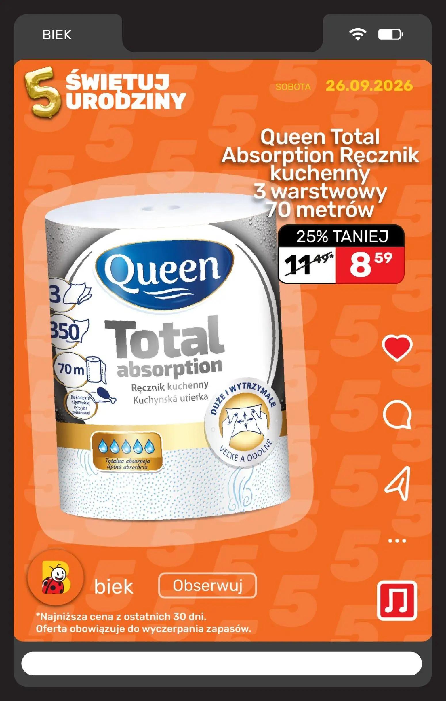 Biedronka gazetka, strona 9 z 36 — Queen Total Absorption Ręcznik kuchenny 3 warstwowy 70 metrów
