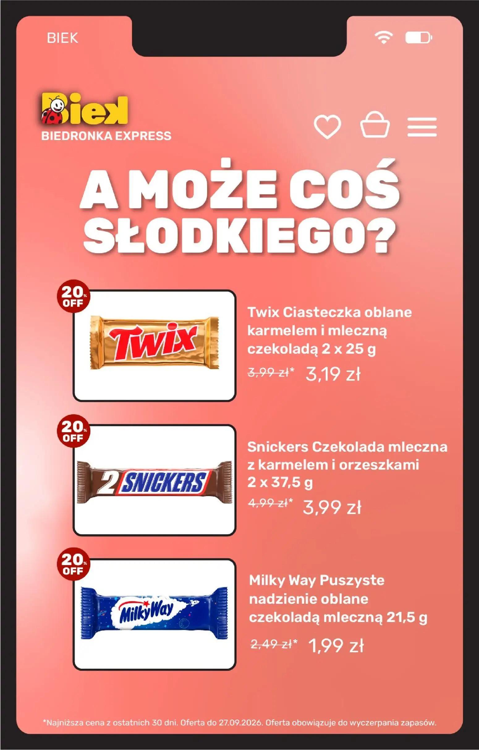 Biedronka gazetka, strona 15 z 36 — Snickers Czekolada mleczna z karmelem i orzeszkami, Twix Ciasteczka oblane karmelem i ml…