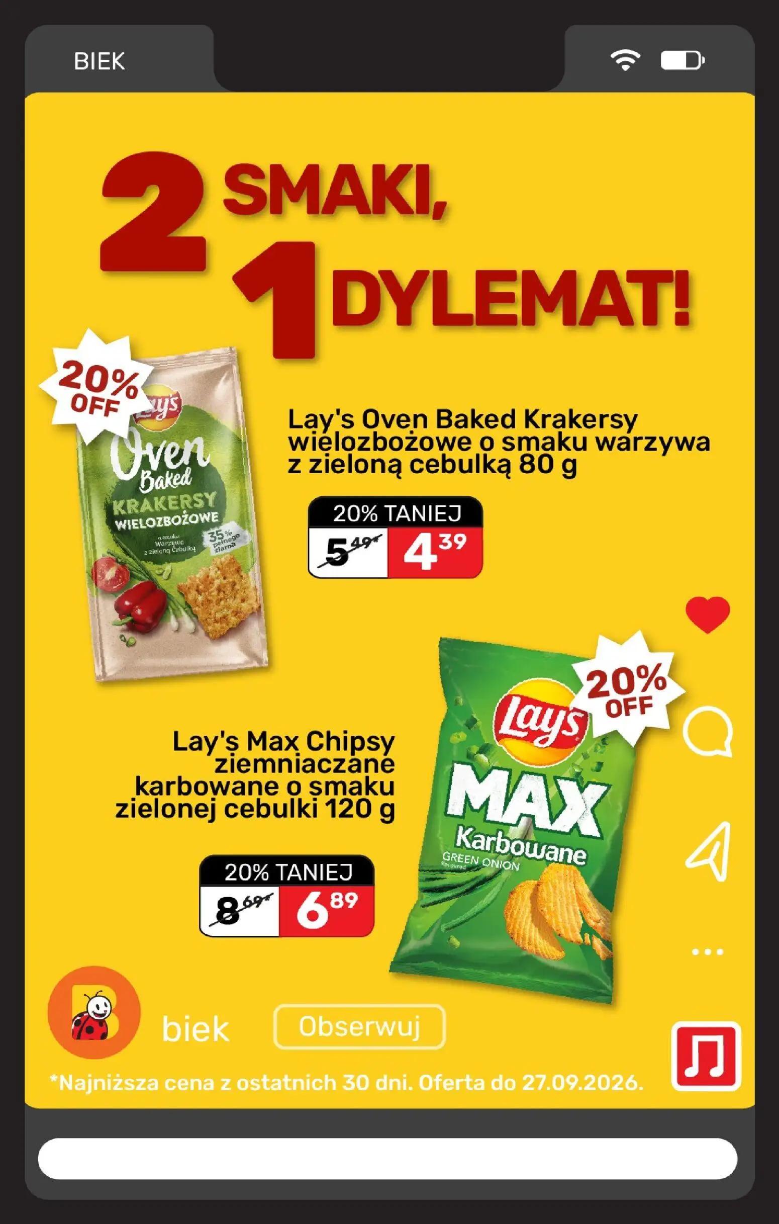 Biedronka gazetka, strona 24 z 36 — Lay's Max Chipsy ziemniaczane karbowane o smaku zielonej cebulki, Lay's Oven Baked Krake…