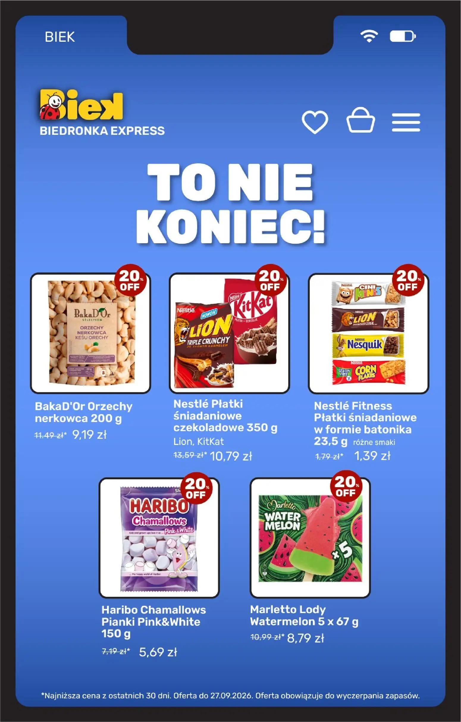 Biedronka gazetka, strona 29 z 36 — Nestlé Płatki śniadaniowe czekoladowe 350 g Lion, KitKat, BakaD'Or Orzechy nerkowca 200 …