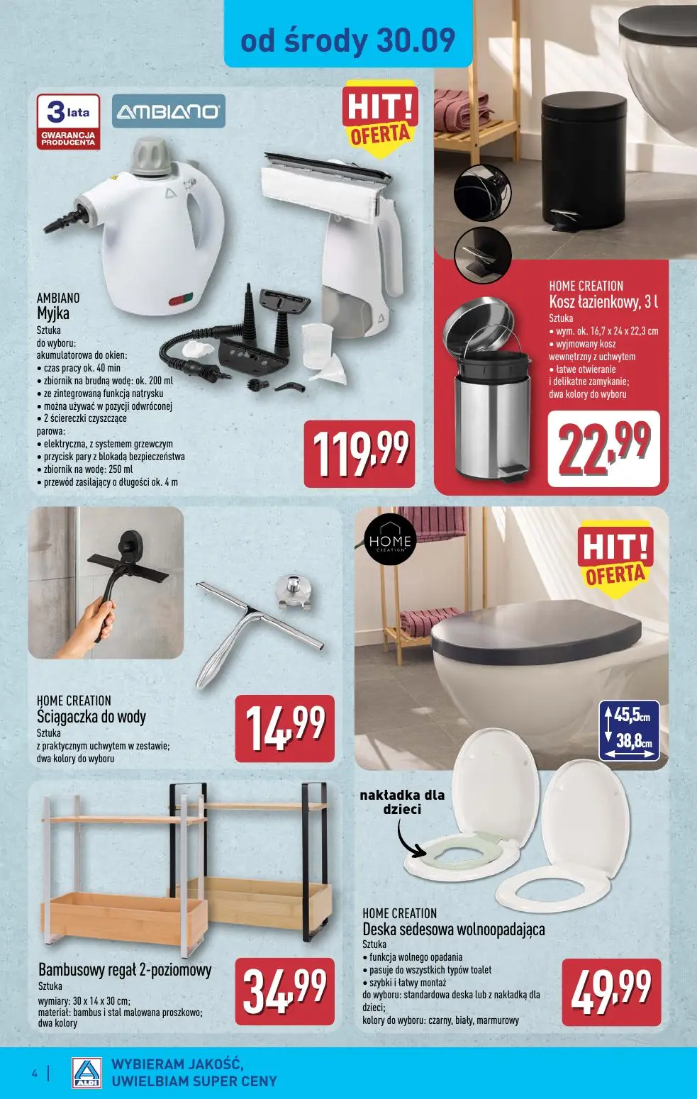 ALDI gazetka, strona 4 z 14 — AMBIANO Myjka, HOME CREATION Kosz łazienkowy, 3 l, HOME CREATION Ściągaczka do wody