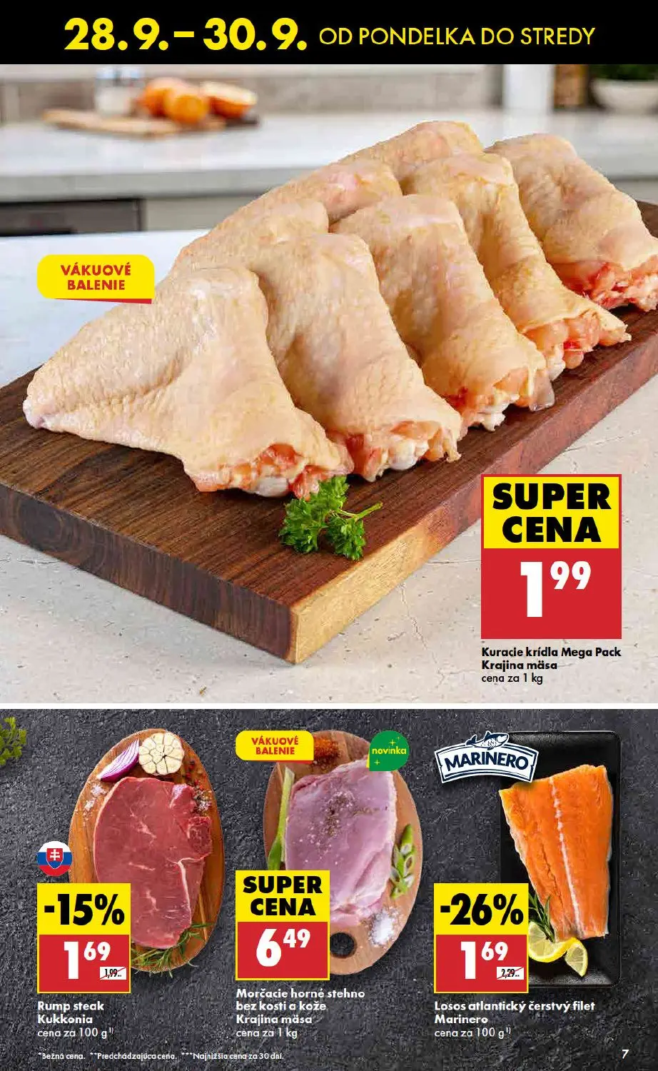 Biedronka leták, strana 7 z 11 — Losos atlantický čerstvý filet Marinero, Rump steak Kukkonia, Kuracie krídla Mega Pack