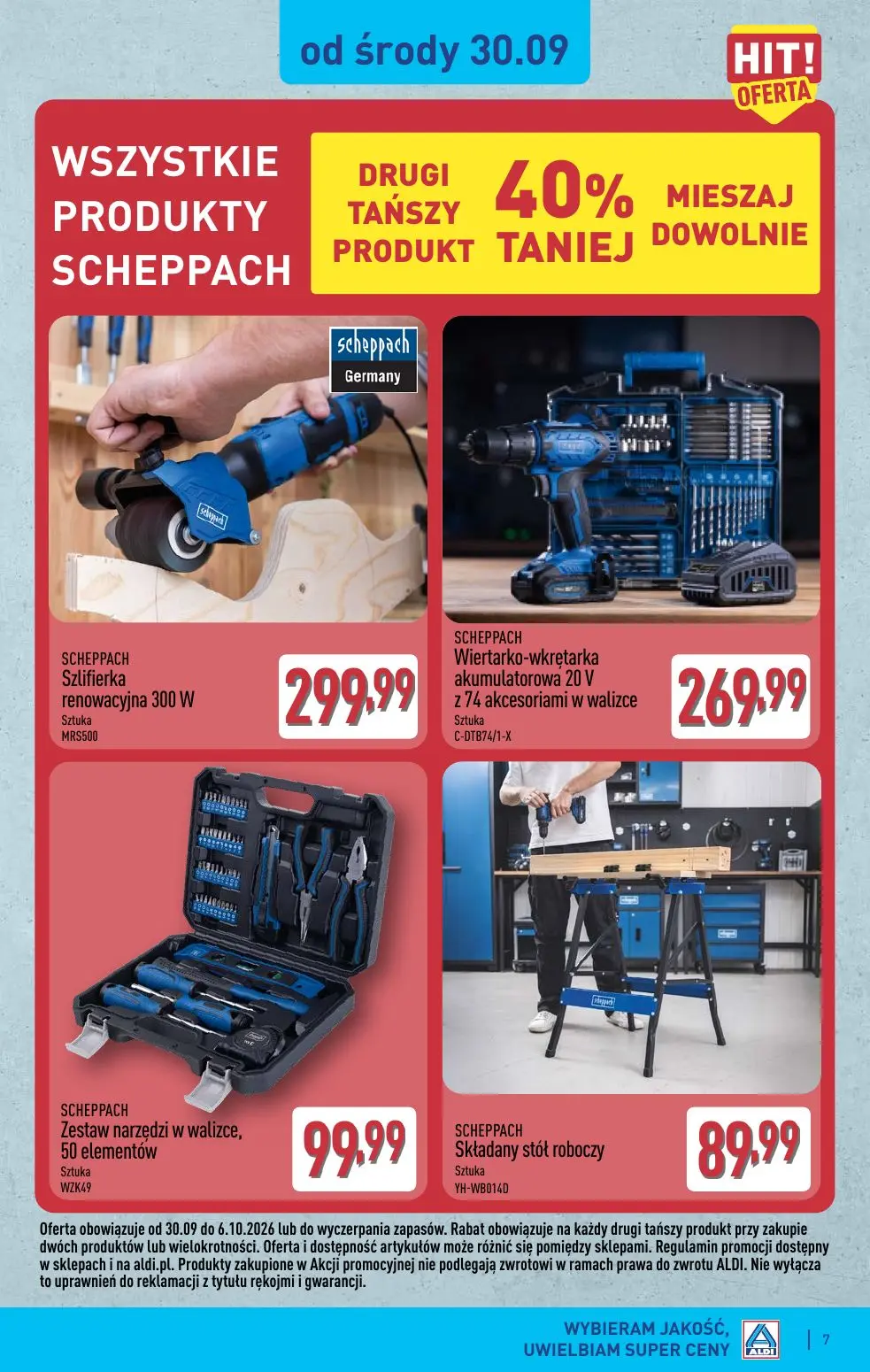 ALDI gazetka, strona 7 z 14 — Szlifierka renowacyjna 300 W, Wiertarko-wkrętarka akumulatorowa 20 V z 74 akcesoriami w walizc…