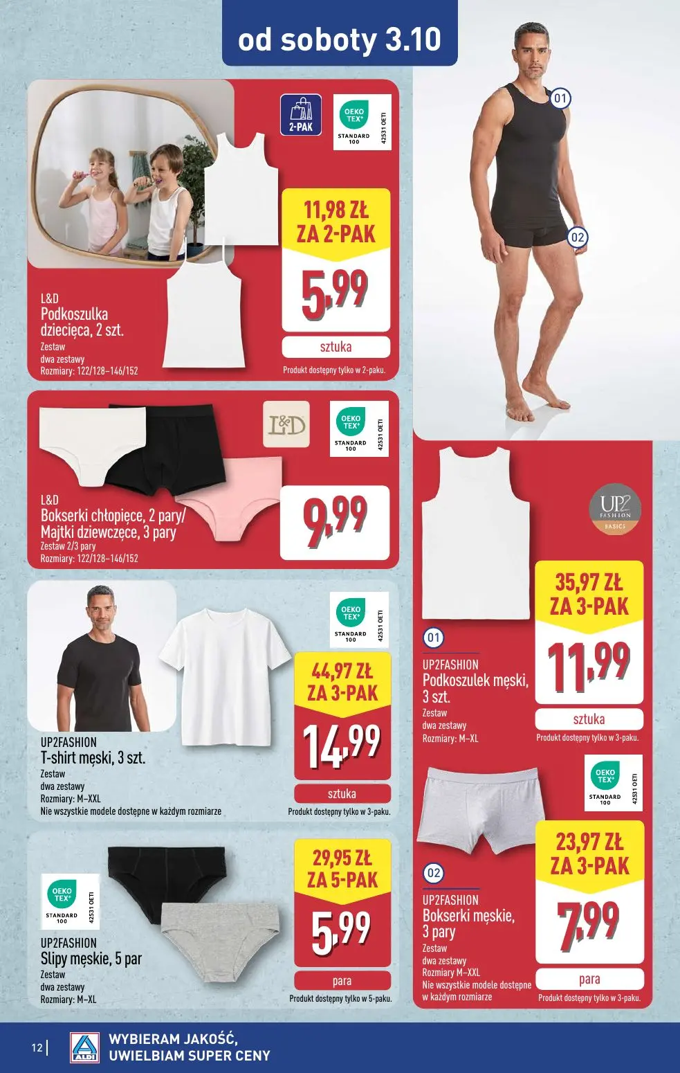ALDI gazetka, strona 12 z 14 — UP2FASHION T-shirt męski, 3 szt., UP2FASHION Podkoszulek męski, 3 szt., UP2FASHION Slipy męsk…