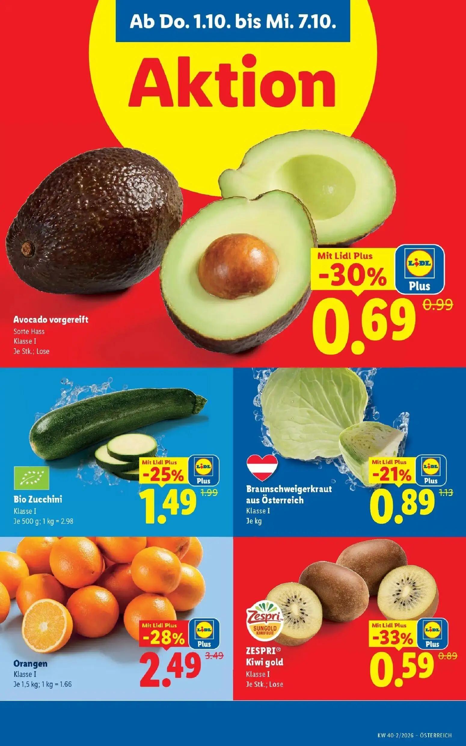 Lidl Prospekt, Seite 3 von 53 — Orangen, Bio Zucchini, Avocado vorgereift Sorte Hass