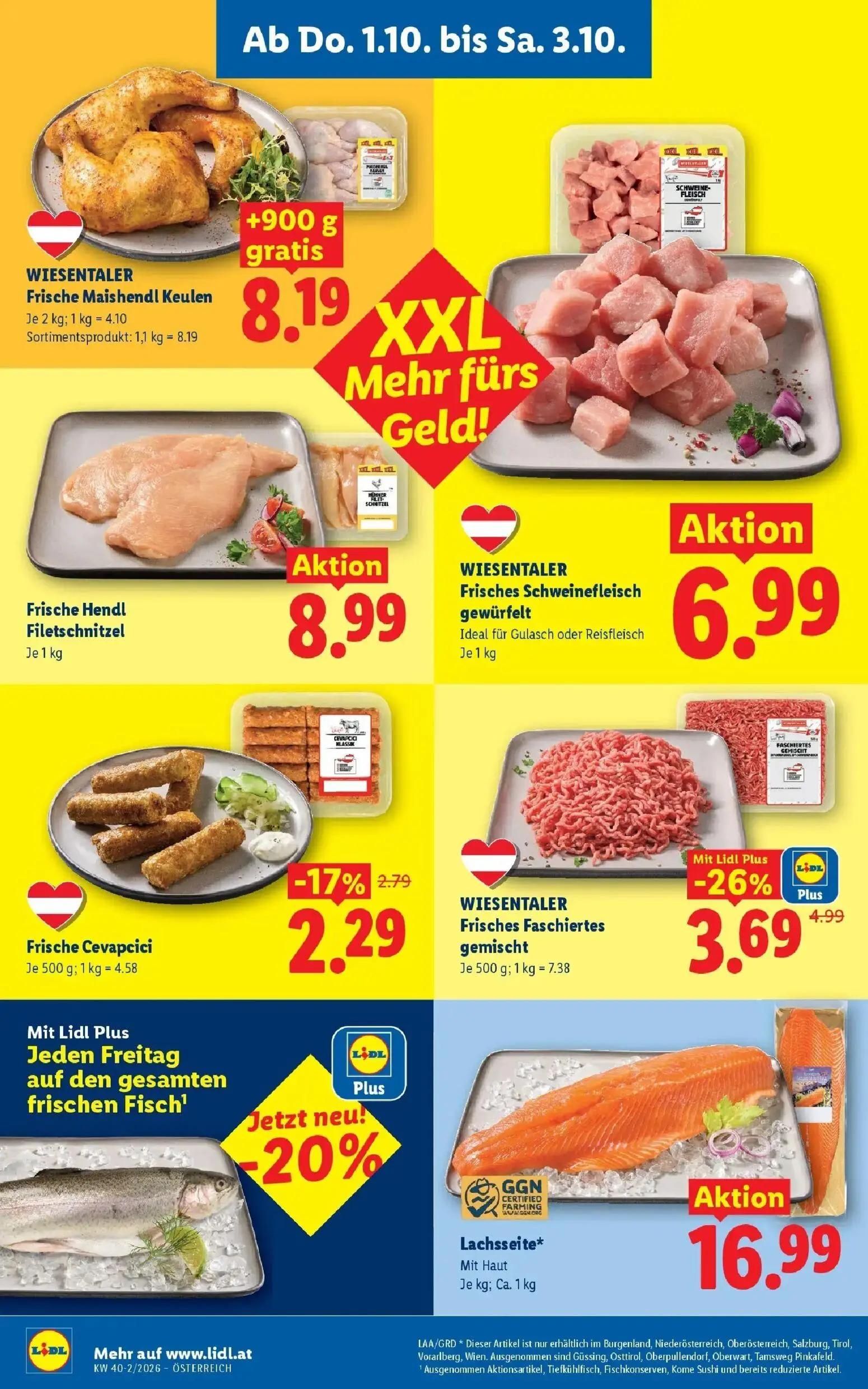 Lidl Prospekt, Seite 6 von 53 — WIESENTALER Frisches Faschiertes gemischt, Frische Cevapcici, WIESENTALER Frische Maishendl …