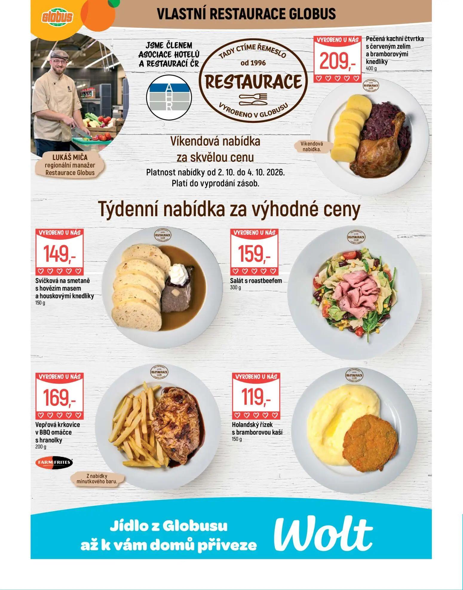 GLOBUS leták, strana 7 z 51 — Pečená kachní čtvrtka s červeným zelím a bramborovými knedlíky, Svíčková na smetaně s hovězím …