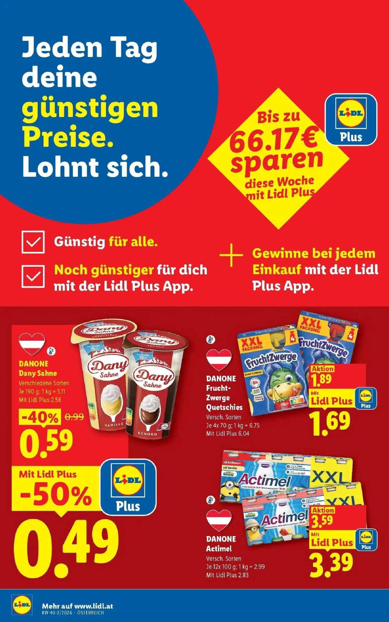 Lidl Prospekt, Seite 8 von 53 — DANONE Dany Sahne, DANONE Dany Sahne, DANONE Frucht-Zwerge Quetschies