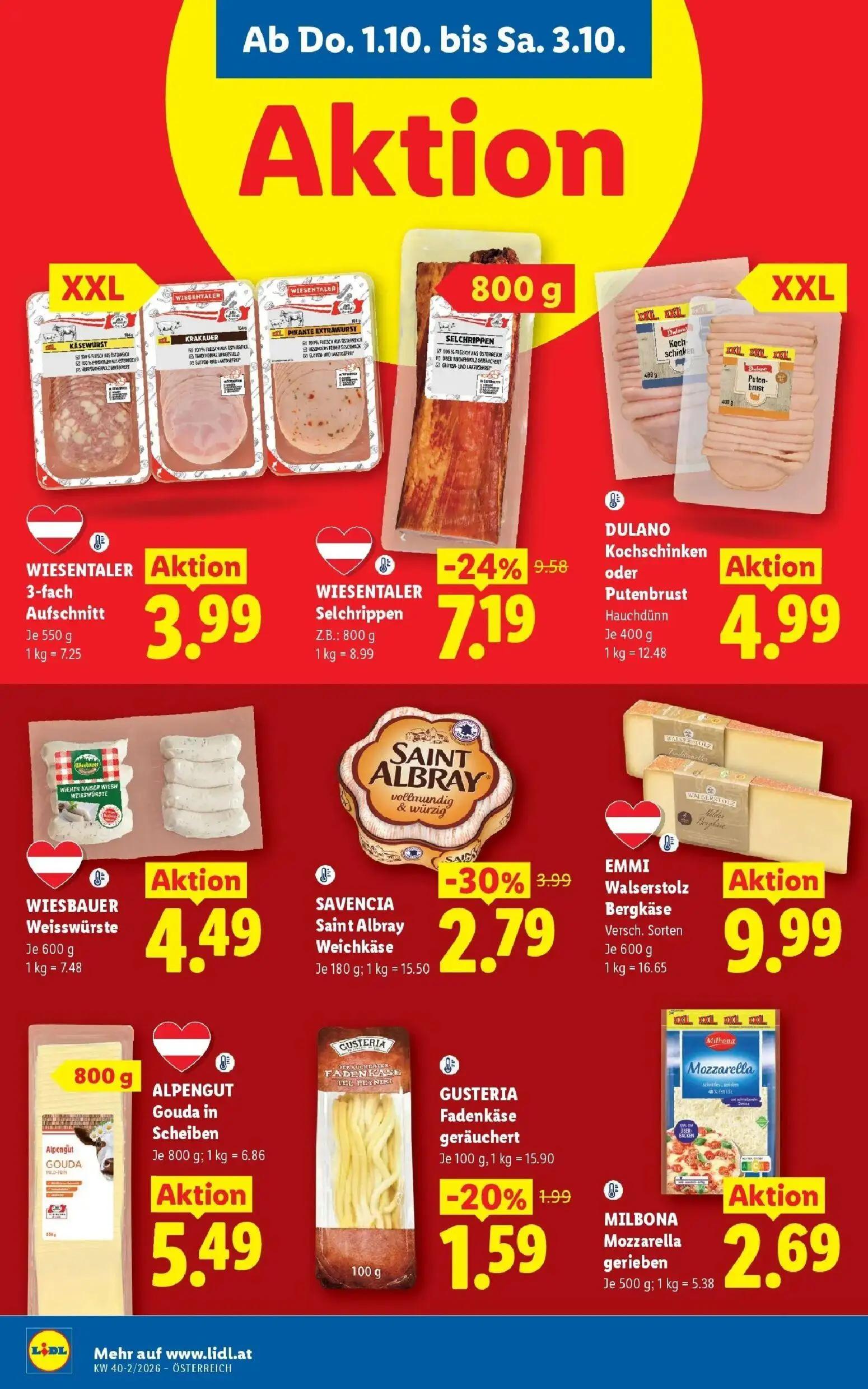 Lidl Prospekt, Seite 10 von 53 — WIESENTALER Selchrippen, SAVENCIA Saint Albray Weichkäse, GUSTERIA Fadenkäse geräuchert