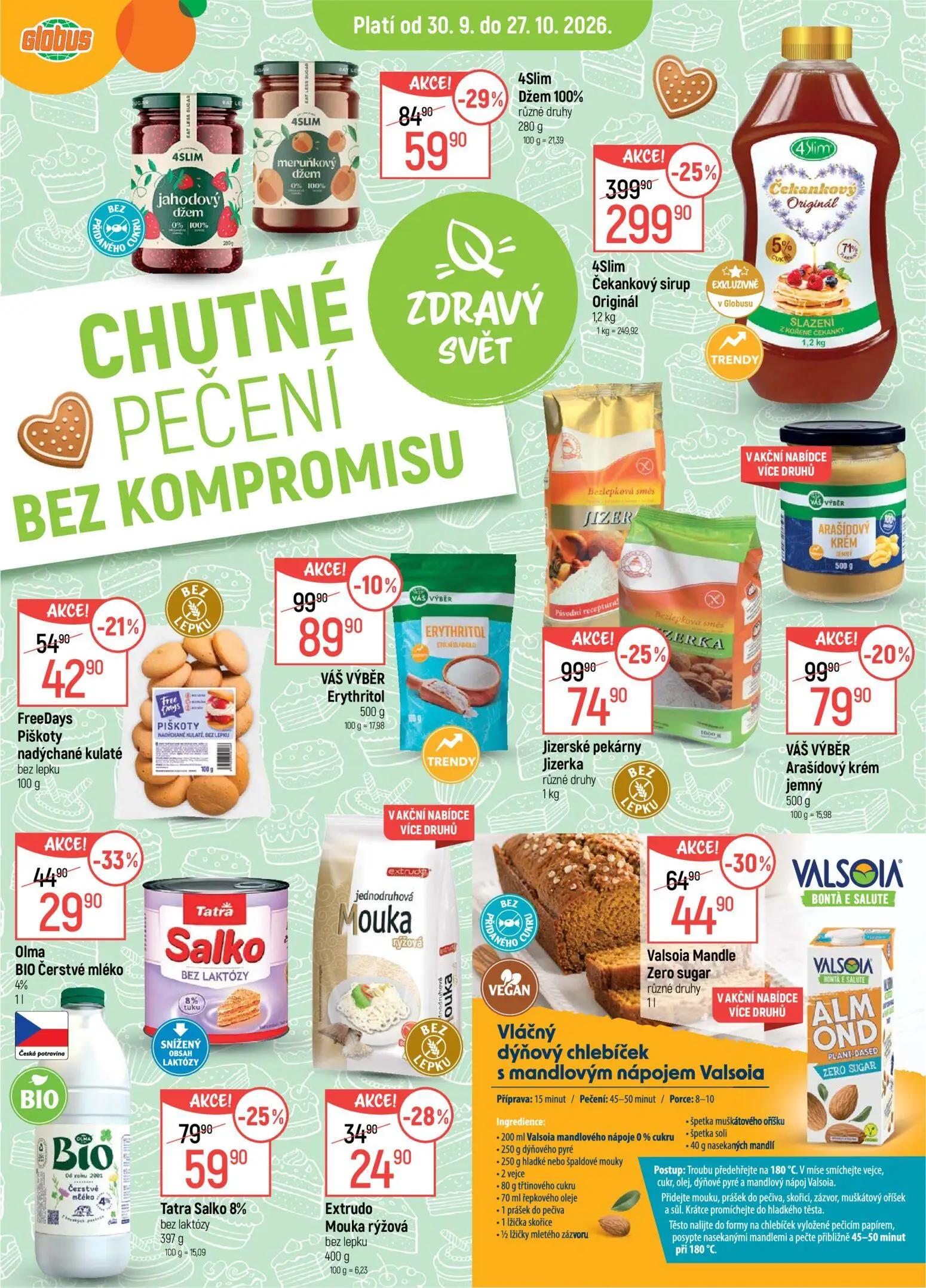 GLOBUS leták, strana 13 z 51 — 4Slim Čekankový sirup Originál, 4Slim Džem 100%, Jizerské pekárny Jizerka