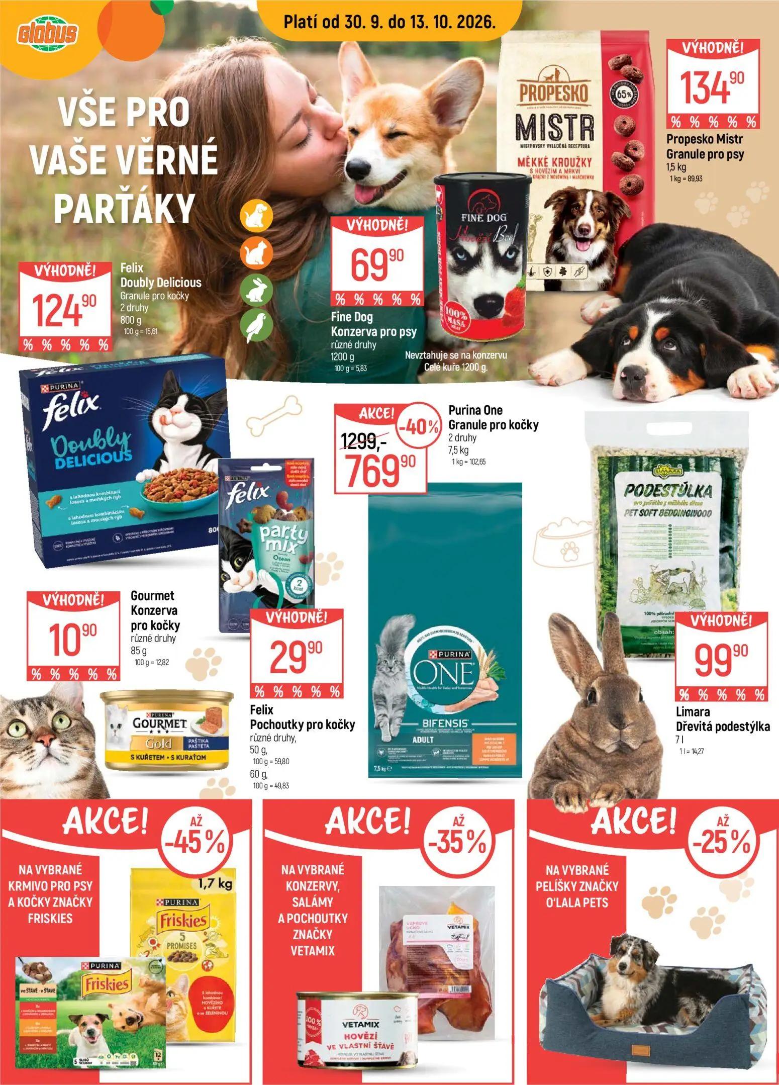 GLOBUS leták, strana 15 z 51 — Purina One Granule pro kočky, Felix Doubly Delicious Granule pro kočky, Fine Dog Konzerva pro…