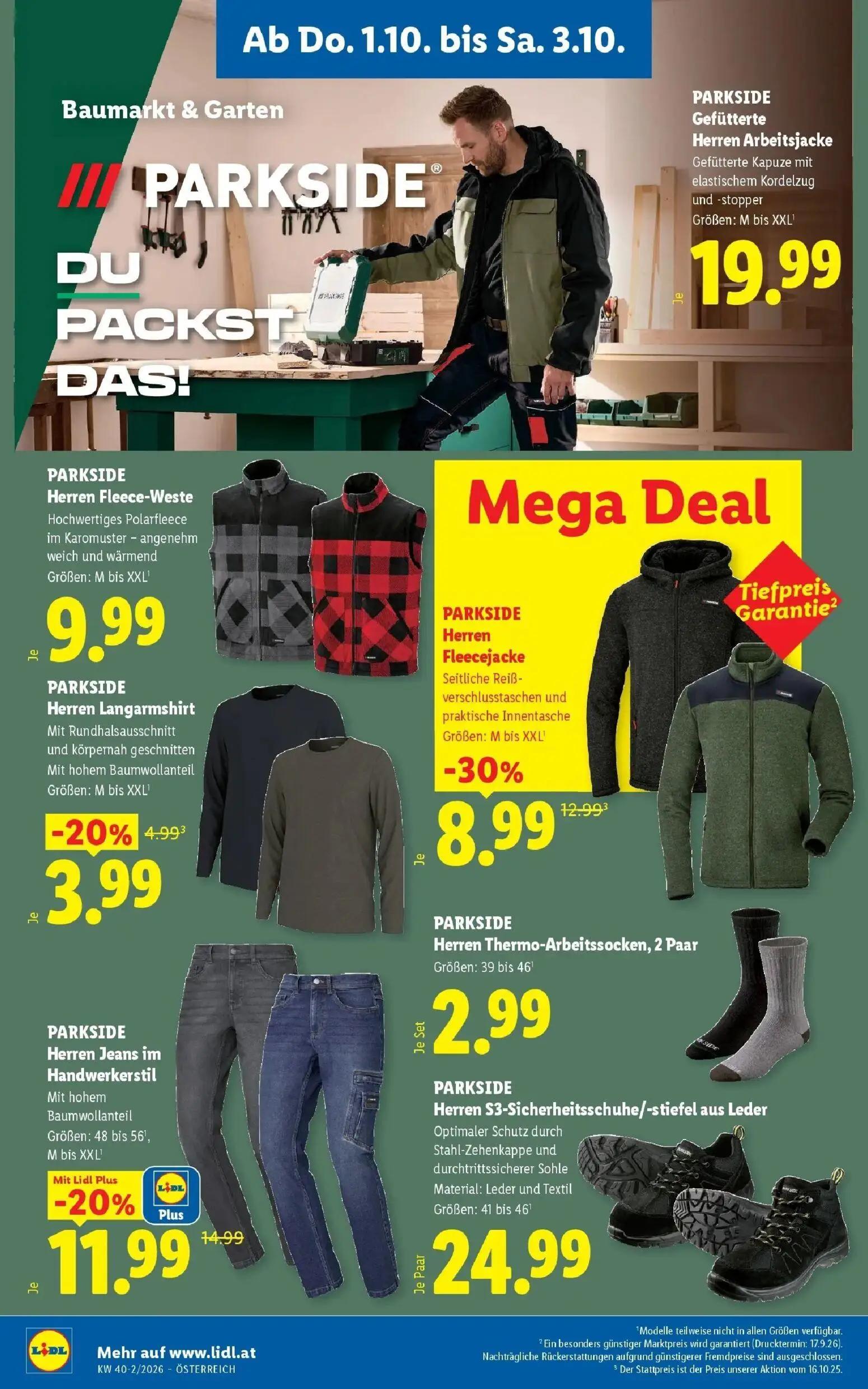 Lidl Prospekt, Seite 24 von 53 — PARKSIDE Herren Fleecejacke, PARKSIDE Herren Jeans im Handwerkerstil, PARKSIDE Herren Langa…
