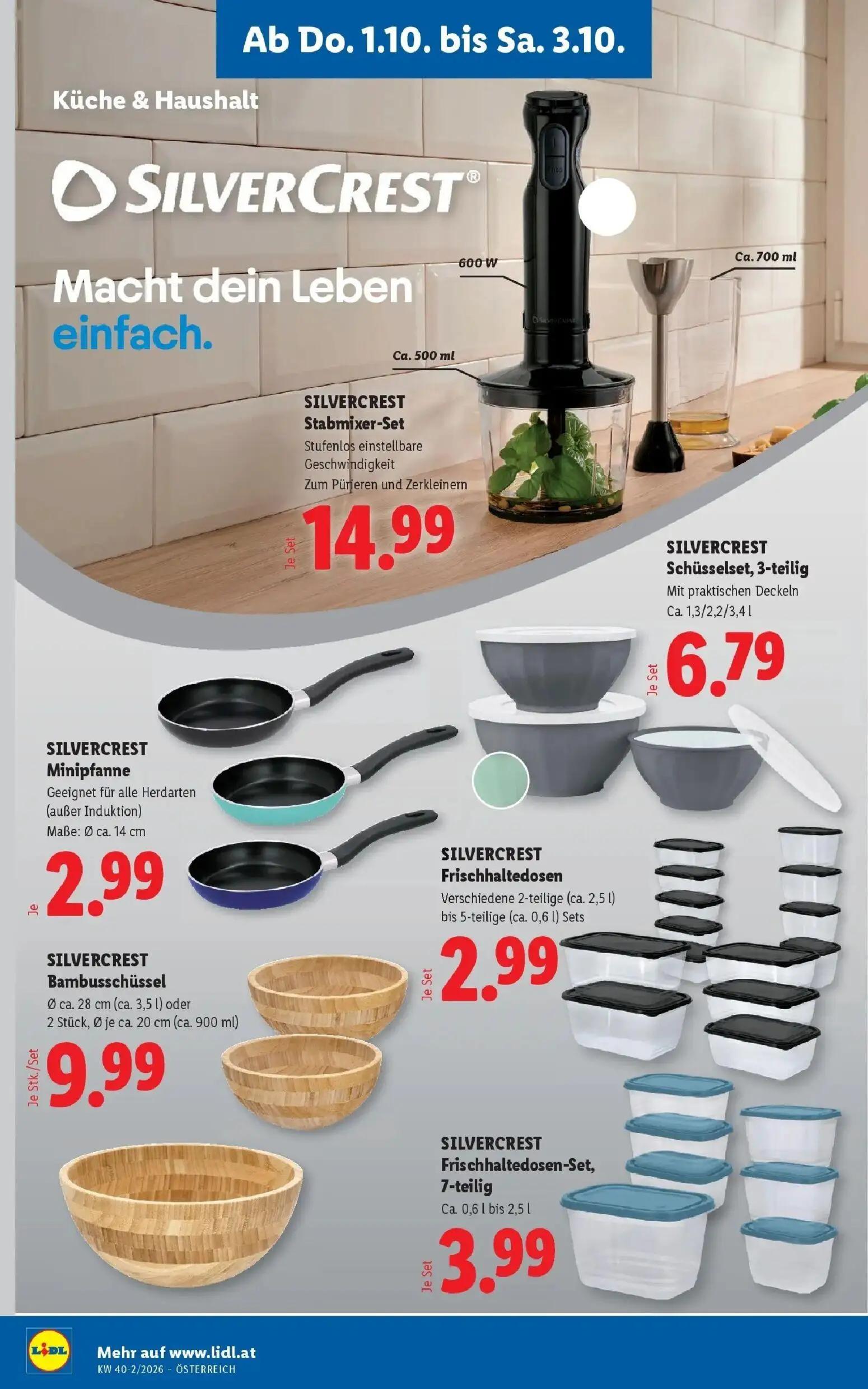 Lidl Prospekt, Seite 26 von 53 — SILVERCREST Stabmixer-Set, SILVERCREST Schüsselset, 3-teilig, SILVERCREST Minipfanne
