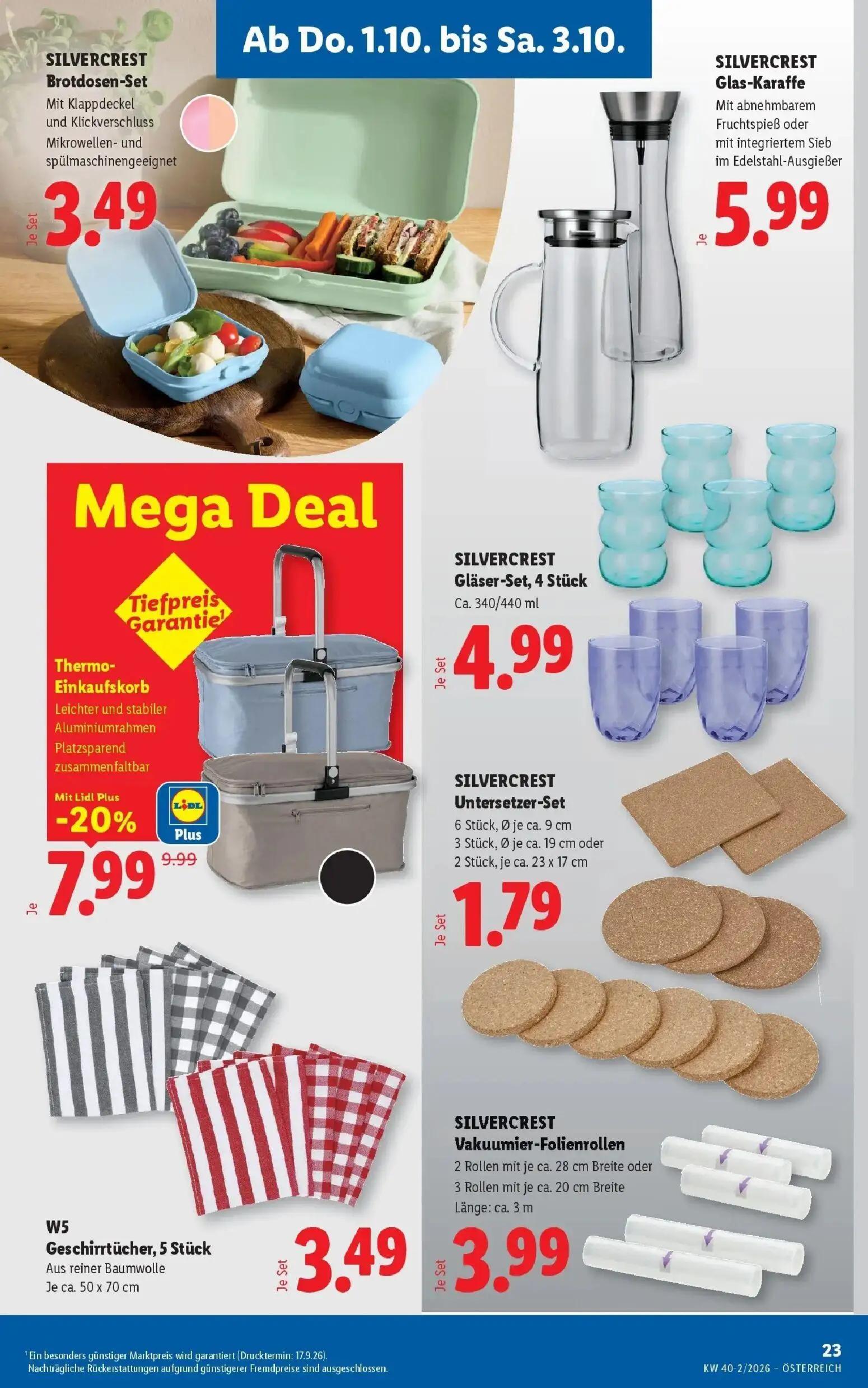 Lidl Prospekt, Seite 27 von 53 — Thermo- Einkaufskorb, SILVERCREST Brotdosen-Set, SILVERCREST Glas-Karaffe