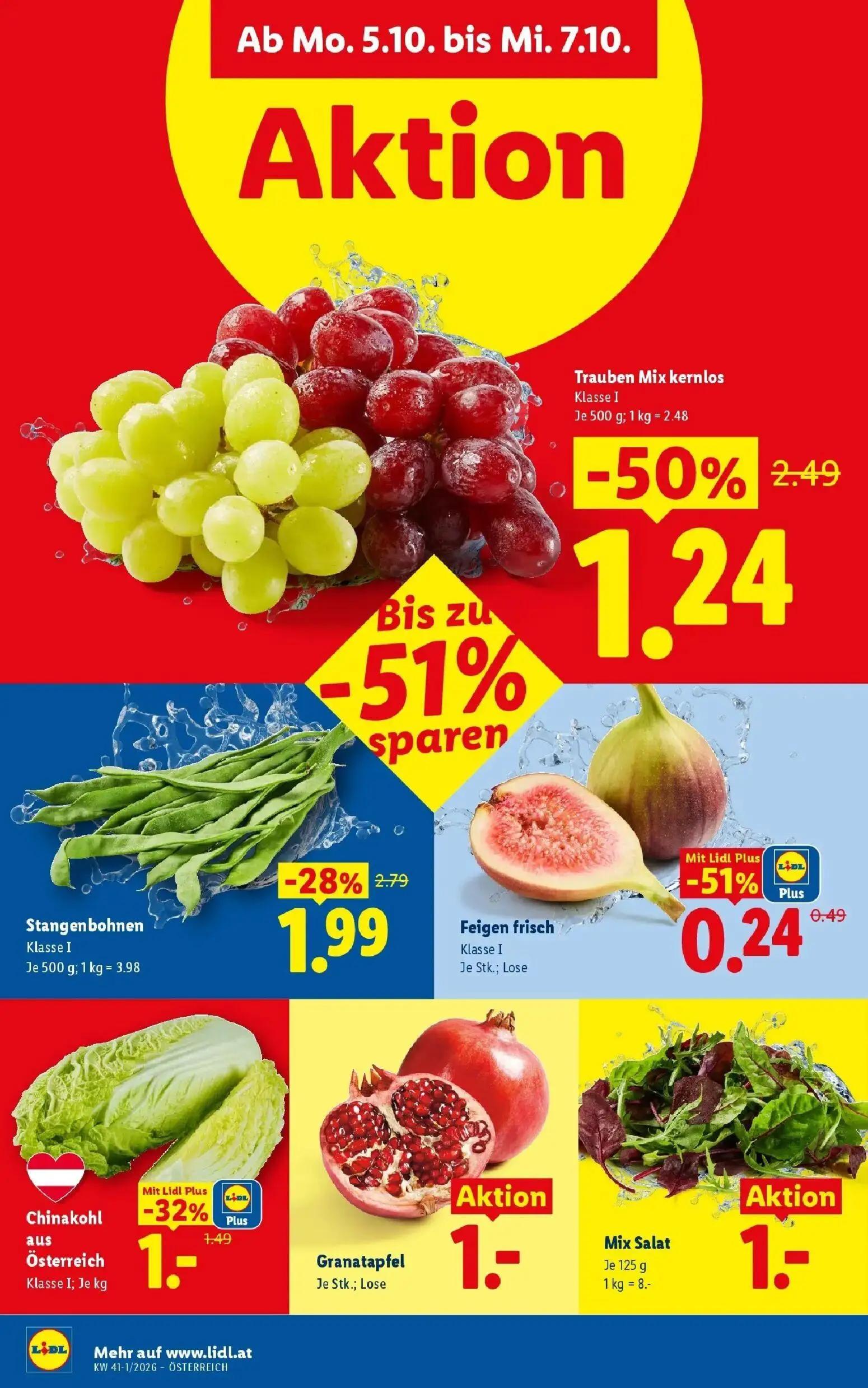 Lidl Prospekt, Seite 41 von 53 — Trauben Mix kernlos, Stangenbohnen, Chinakohl