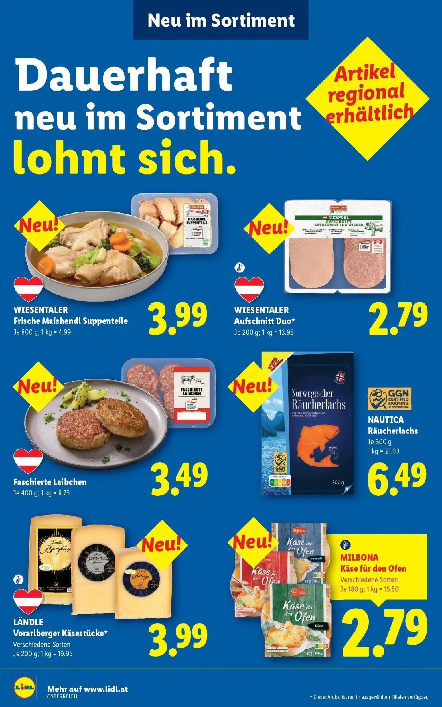 Lidl Prospekt, Seite 47 von 53 — WIESENTALER Frische Maishendl Suppenteile, WIESENTALER Aufschnitt Duo*, Faschierte Laibchen