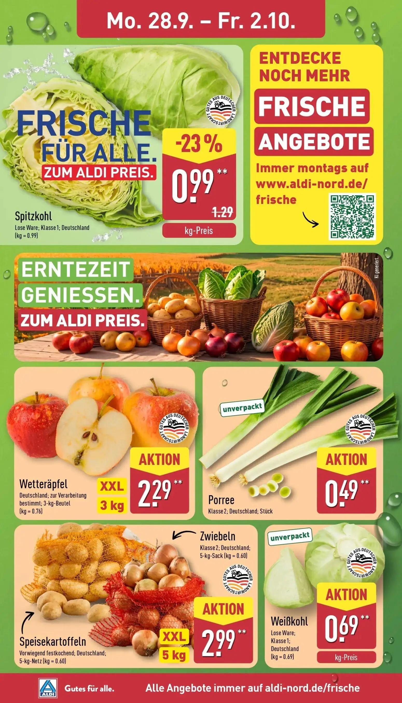Aldi Nord Prospekt, Seite 2 von 43 — Spitzkohl, Wetteräpfel, Porree