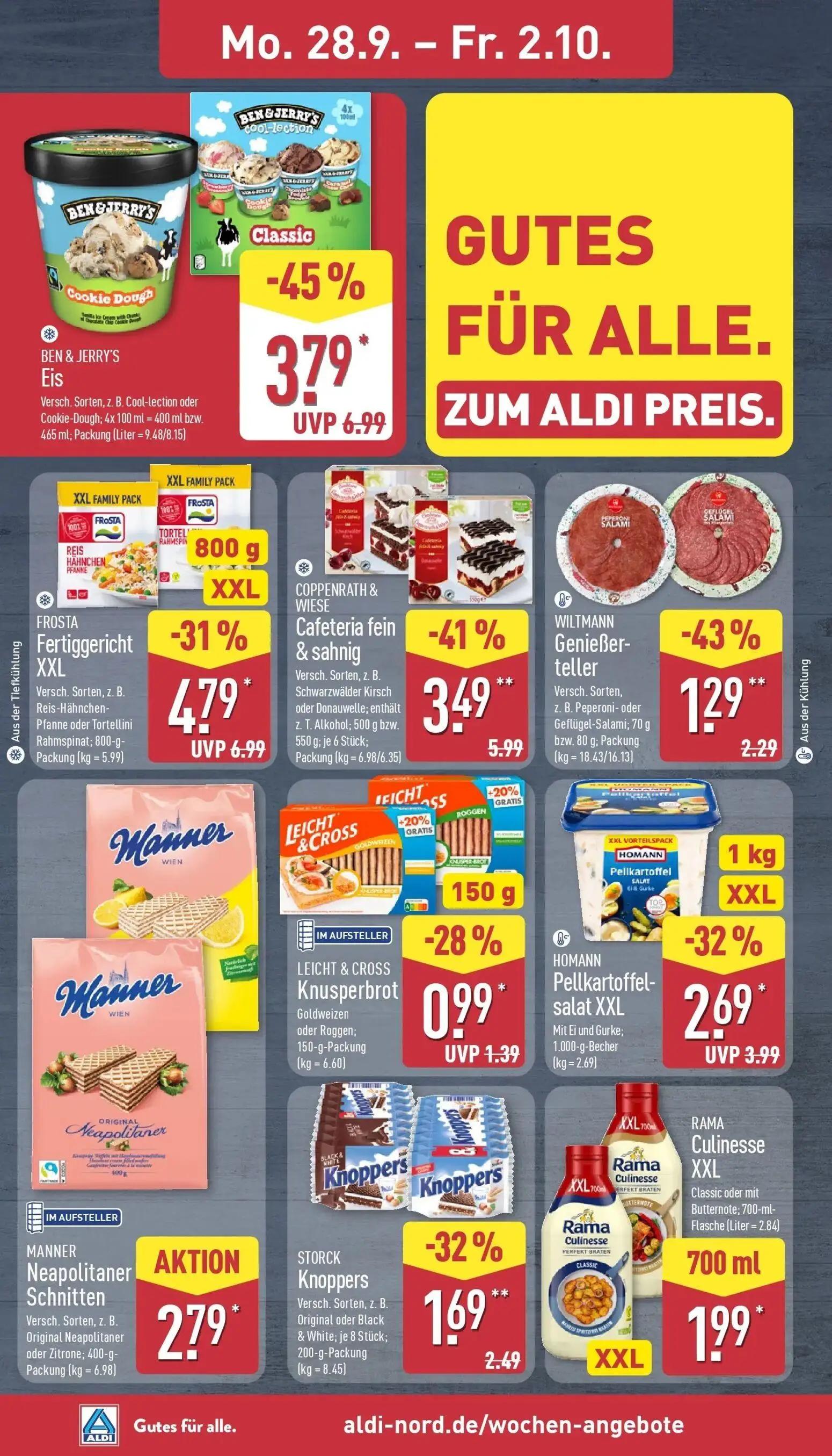 Aldi Nord Prospekt, Seite 6 von 43 — BEN & JERRY'S Eis, COPPENRATH & WIESE Cafeteria fein & sahnig, FROSTA Fertiggericht XXL