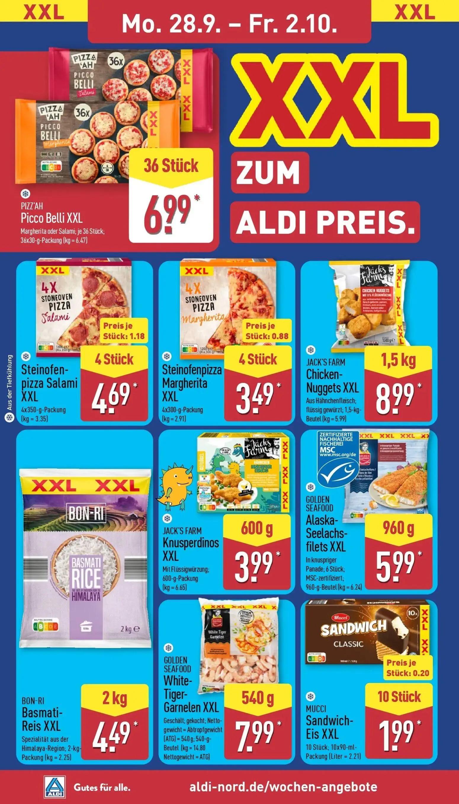 Aldi Nord Prospekt, Seite 12 von 43 — Pizz'ah Picco Belli XXL, Steinofen-pizza Salami XXL, Steinofenpizza Margherita XXL