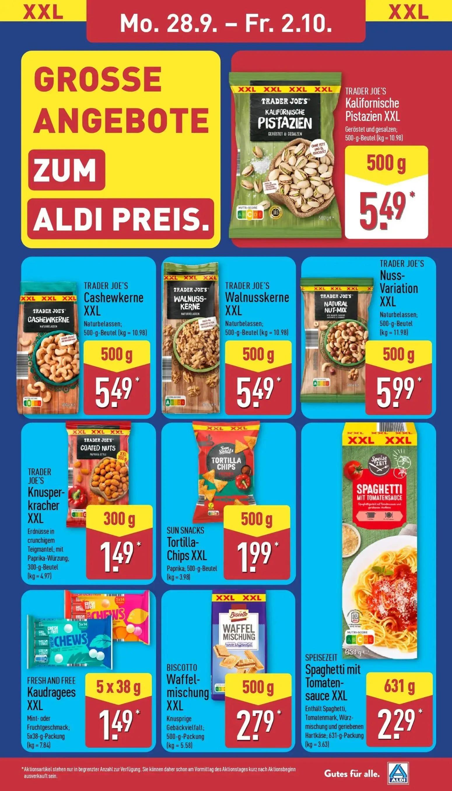 Aldi Nord Prospekt, Seite 13 von 43 — TRADER JOE'S Kalifornische Pistazien XXL, TRADER JOE'S Cashewkerne XXL, TRADER JOE'S W…