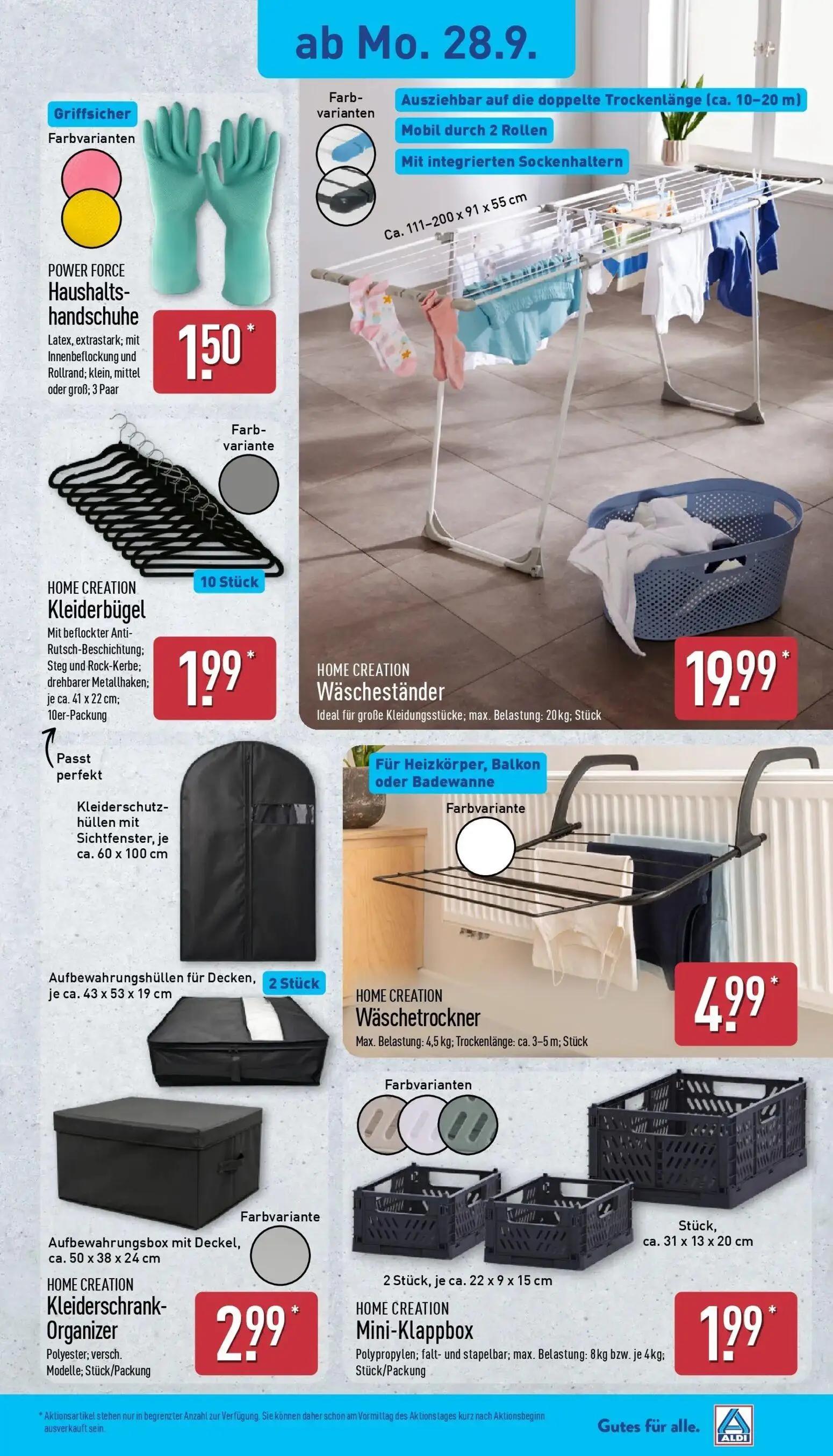Aldi Nord Prospekt, Seite 17 von 43 — Haushalts-handschuhe, Wäscheständer, Kleiderbügel
