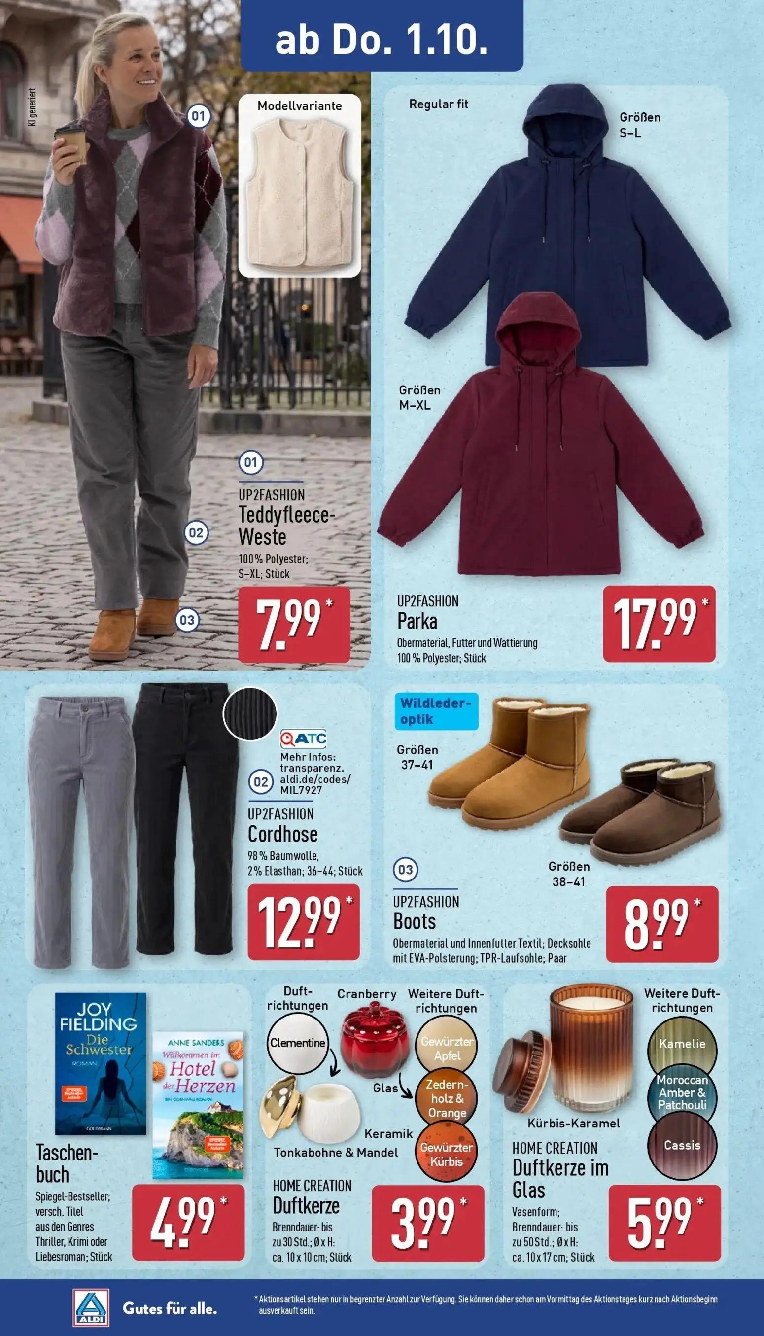 Aldi Nord Prospekt, Seite 22 von 43 — UP2FASHION Teddyfleece-Weste, UP2FASHION Parka, UP2FASHION Cordhose