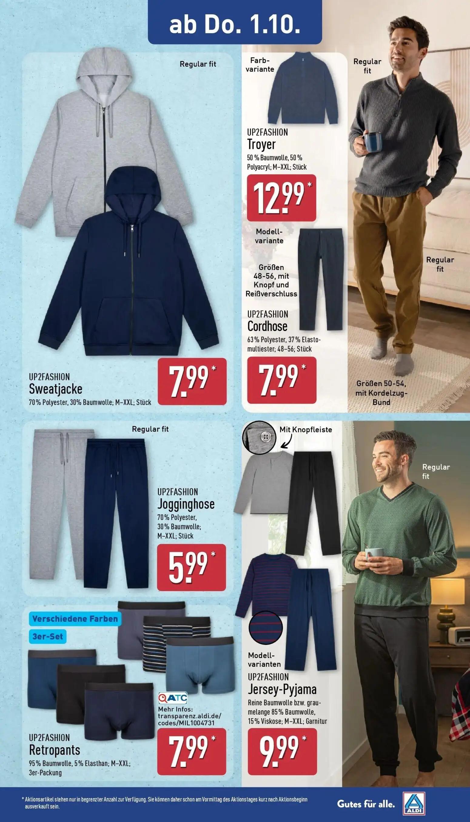Aldi Nord Prospekt, Seite 23 von 43 — UP2FASHION Troyer, UP2FASHION Sweatjacke, UP2FASHION Cordhose