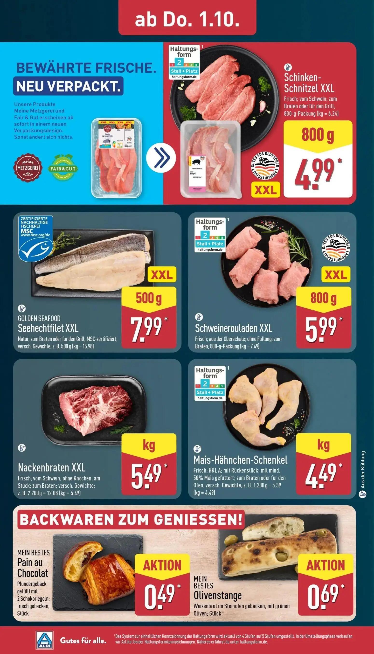 Aldi Nord Prospekt, Seite 28 von 43 — Schinken-Schnitzel XXL, Seehechtfilet XXL, Schweinerouladen XXL