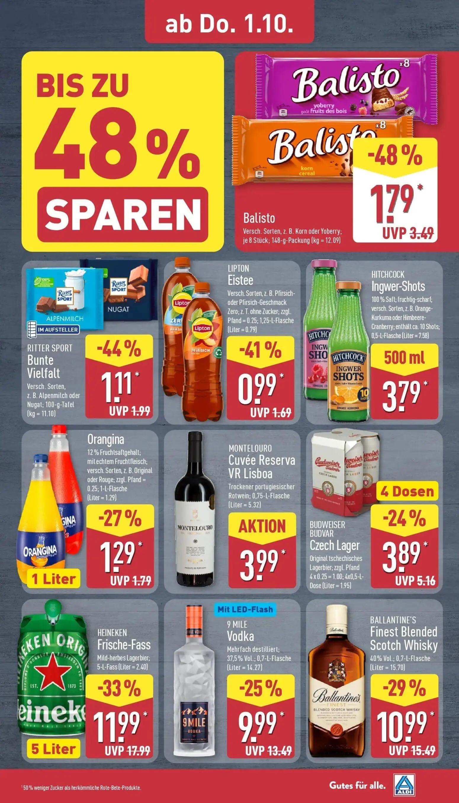 Aldi Nord Prospekt, Seite 31 von 43 — HEINEKEN Frische-Fass, BALLANTINE'S Finest Blended Scotch Whisky, 9 MILE Vodka