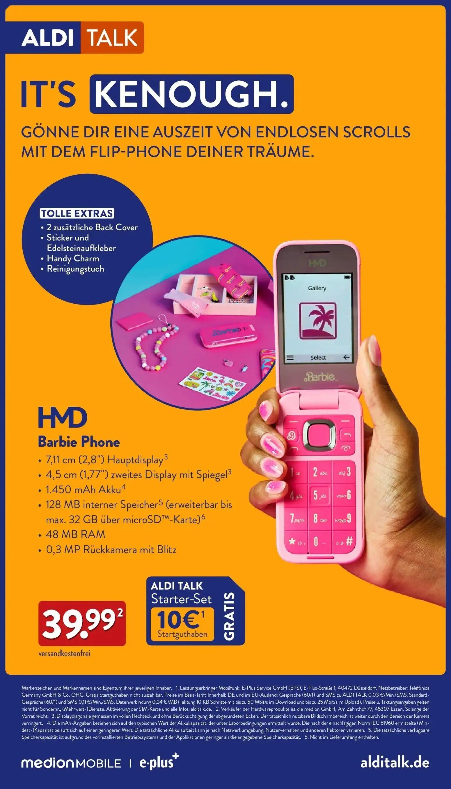 Aldi Nord Prospekt, Seite 39 von 43 — HMD Barbie Phone, ALDI TALK Starter-Set
