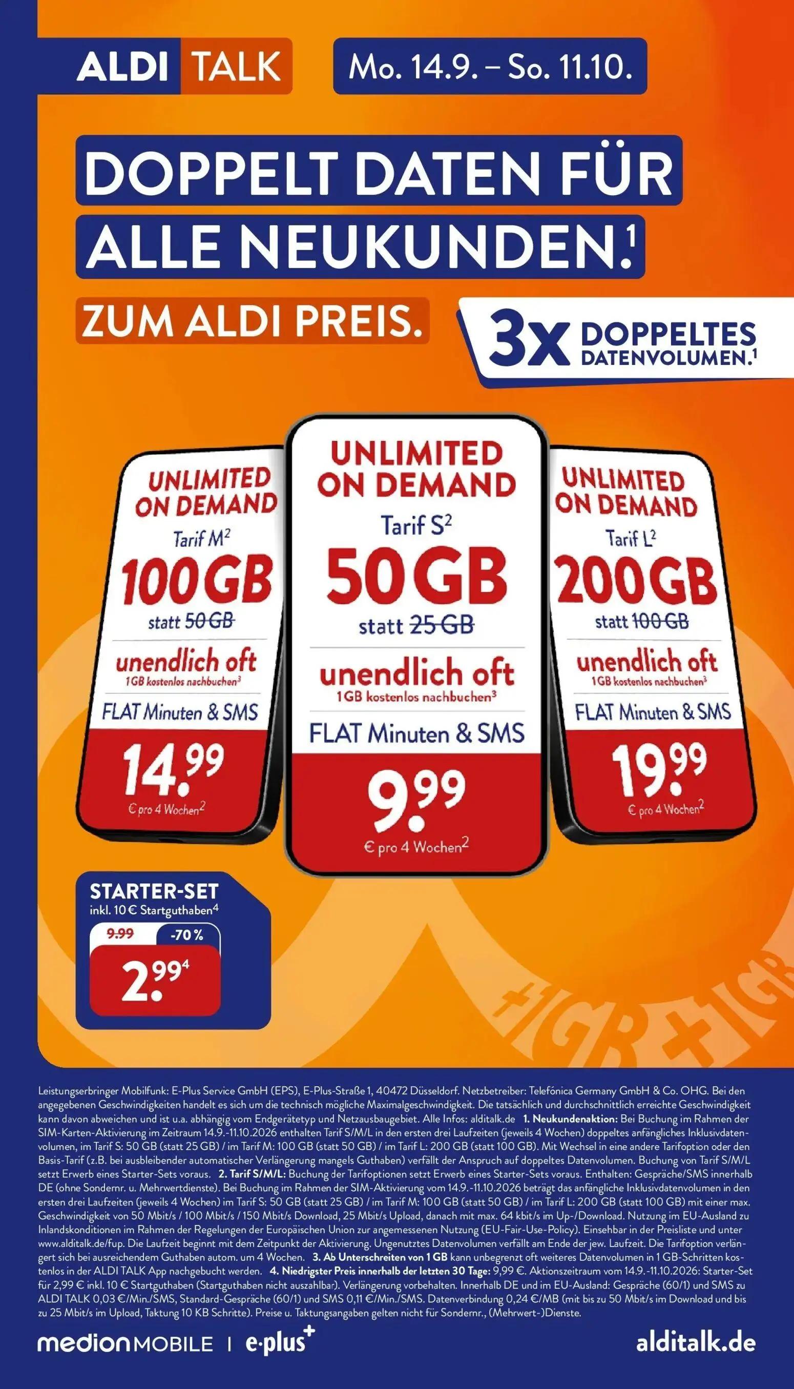 Aldi Nord Prospekt, Seite 40 von 43 — STARTER-SET inkl. 10 € Startguthaben, UNLIMITED ON DEMAND Tarif M, UNLIMITED ON DEMAND…