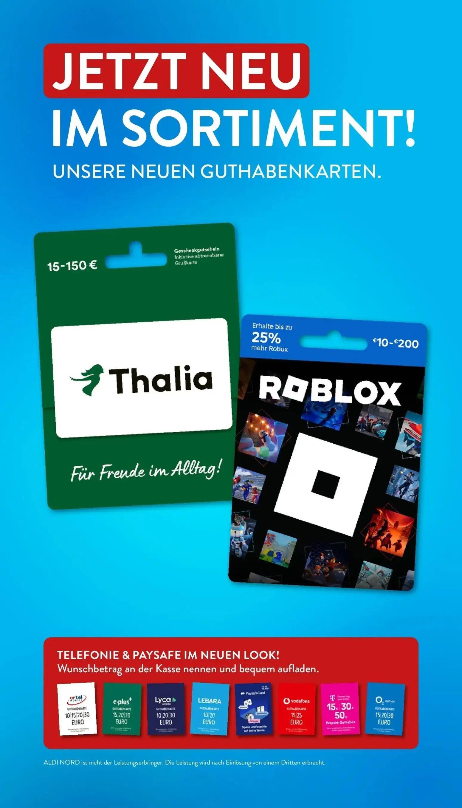Aldi Nord Prospekt, Seite 42 von 43 — Prepaid-Guthaben, Ortel GUTHABENKARTE, Lyca Mobile GUTHABENKARTE