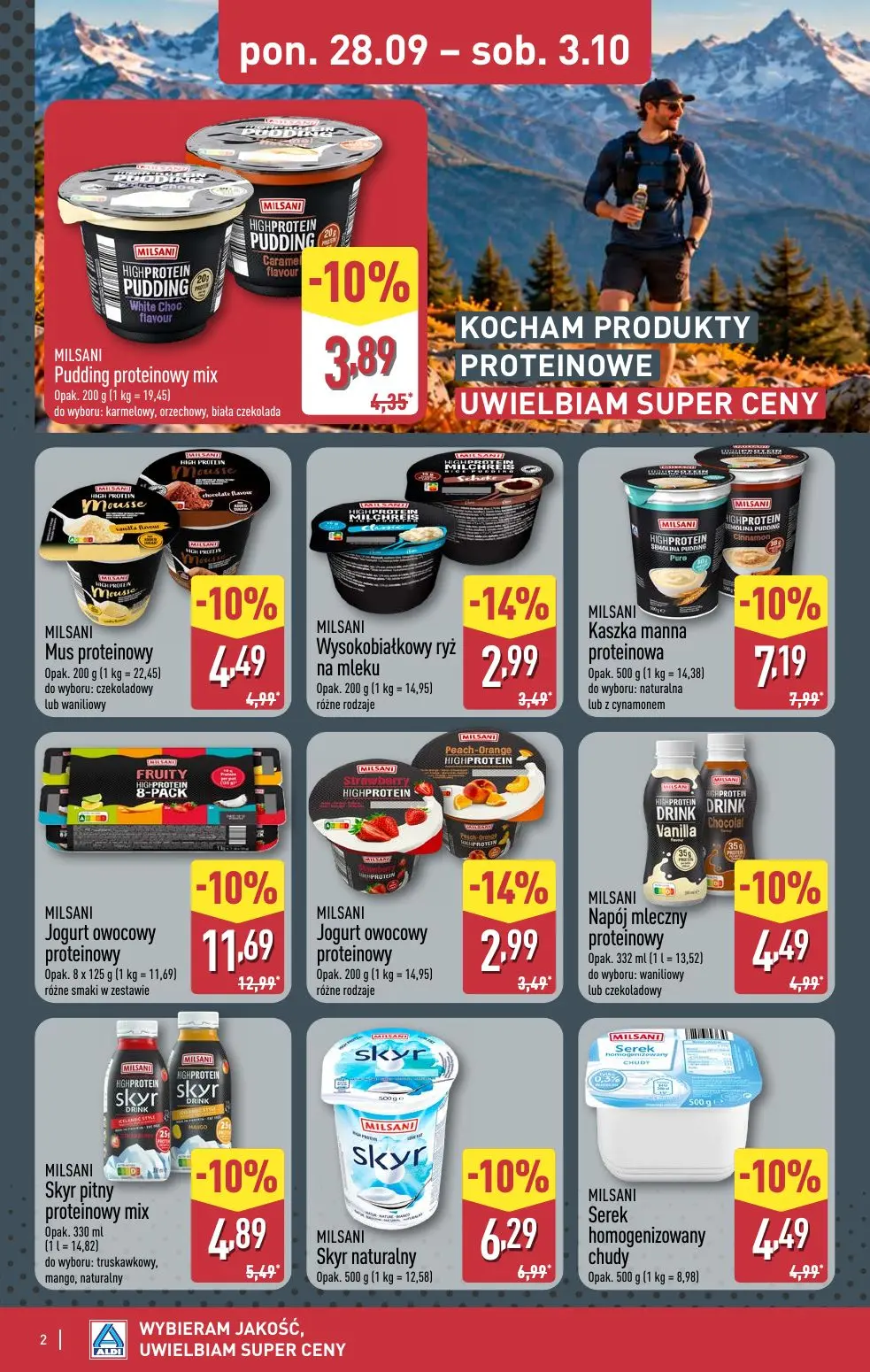 ALDI gazetka, strona 2 z 4 — MILSANI Jogurt owocowy proteinowy, MILSANI Kaszka manna proteinowa, MILSANI Skyr naturalny