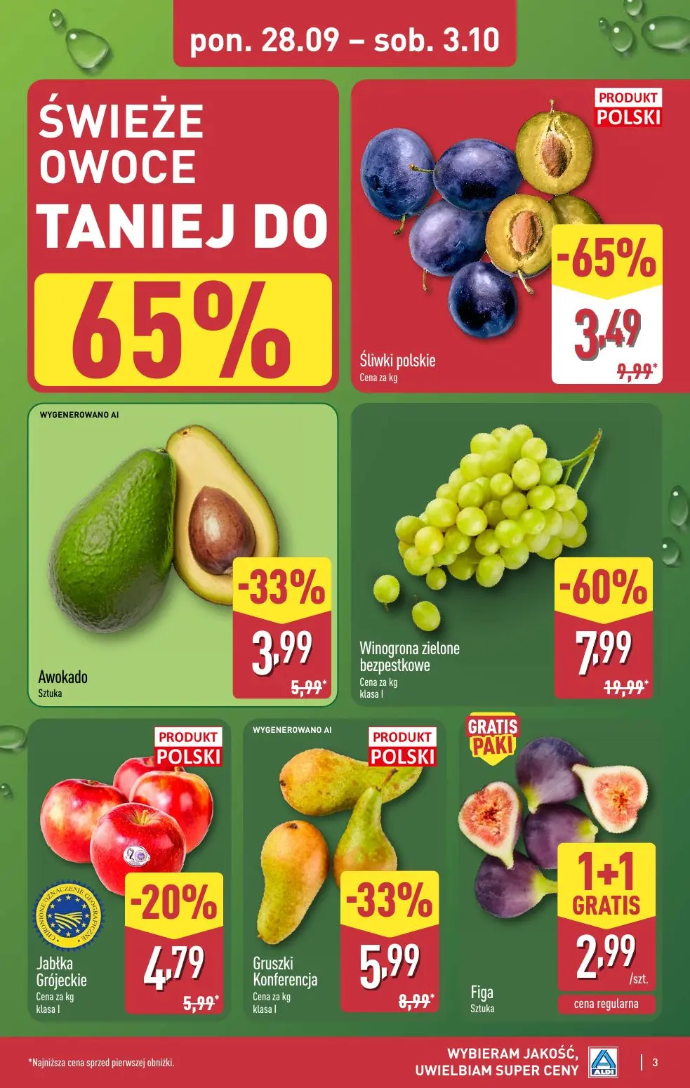 ALDI gazetka, strona 3 z 52 — Winogrona zielone bezpestkowe, Śliwki polskie, Gruszki Konferencja