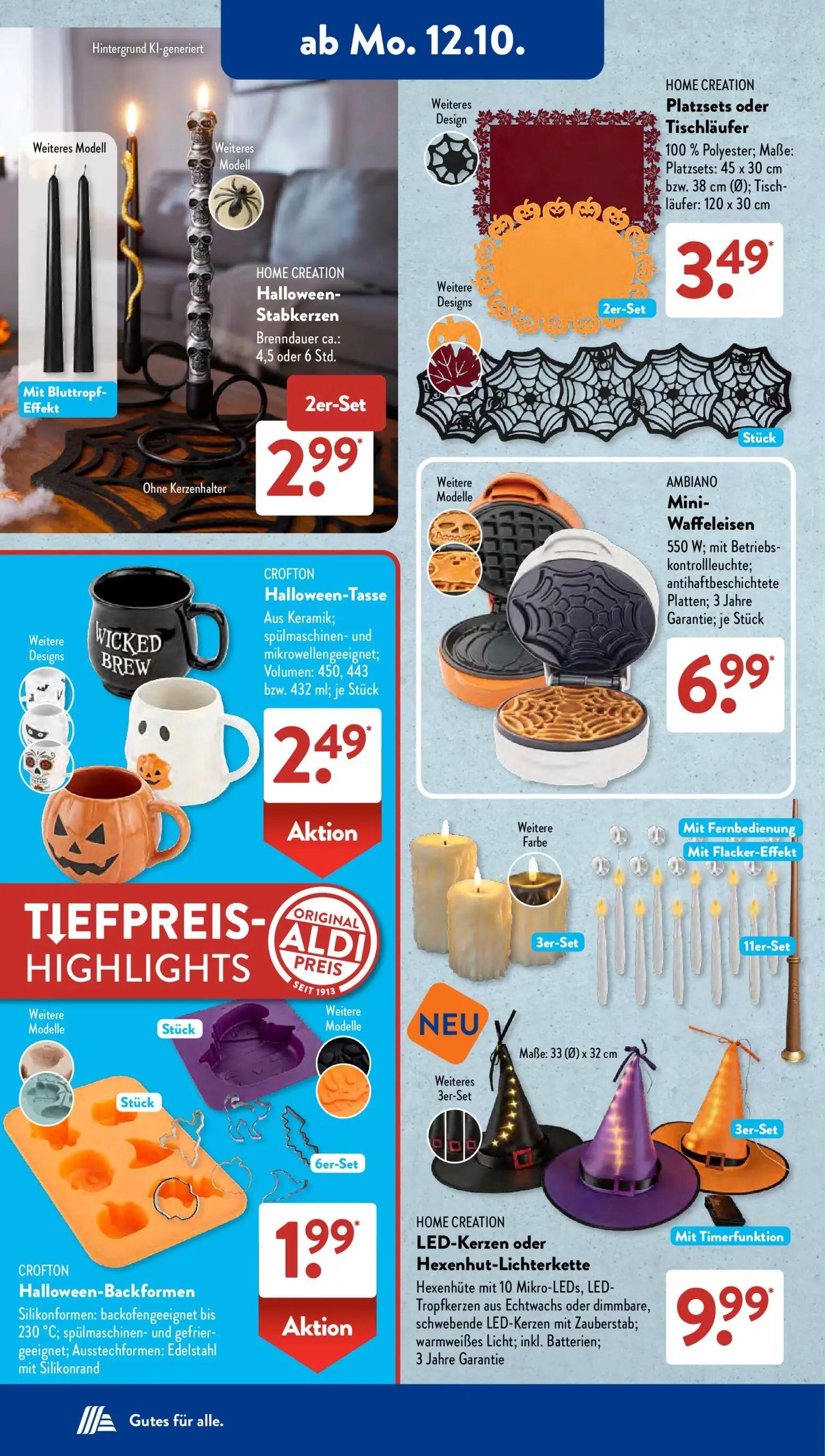 Aldi Süd Prospekt, Seite 2 von 23 — Halloween-Stabkerzen, Platzsets oder Tischläufer, Halloween-Tasse