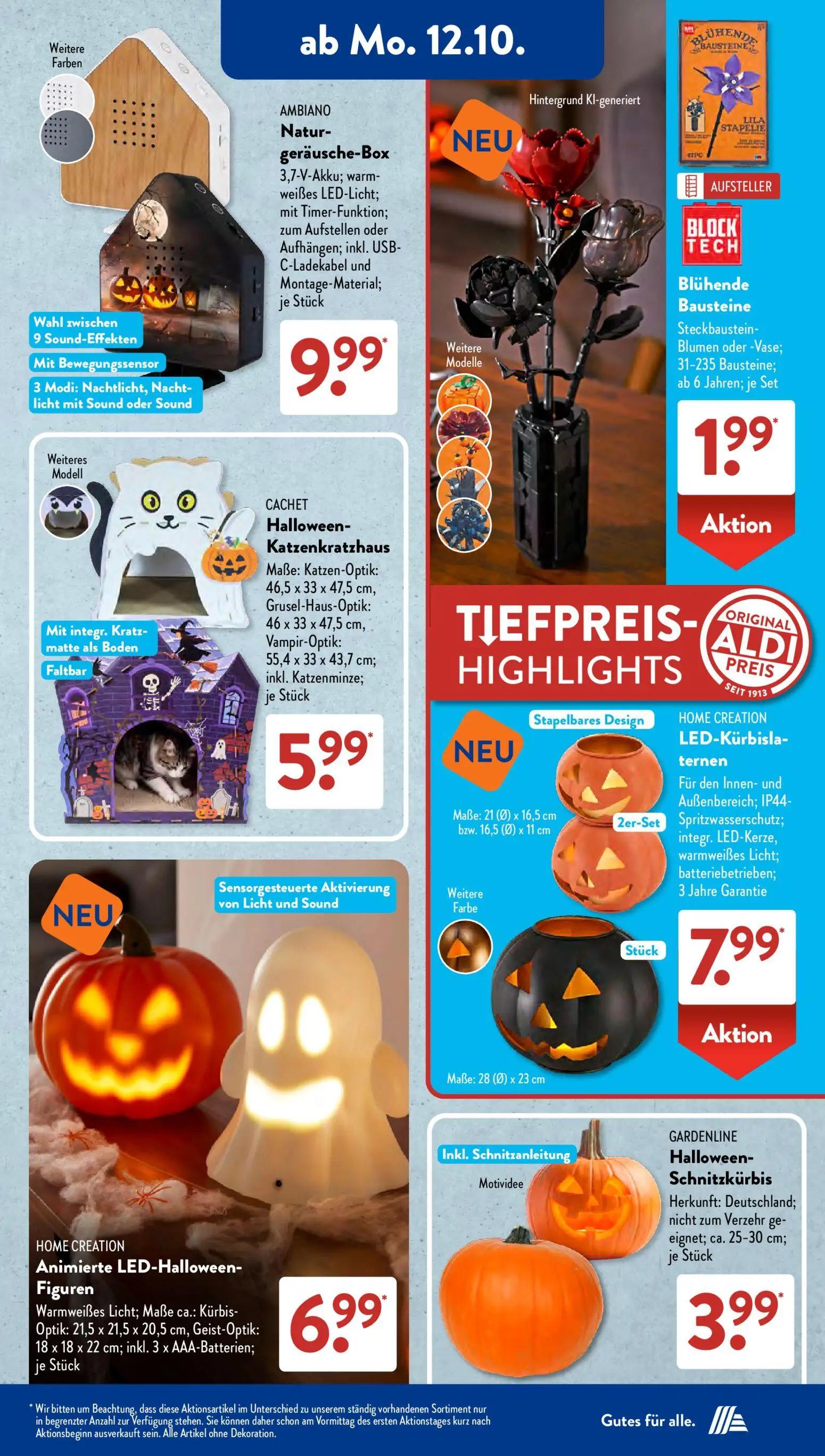 Aldi Süd Prospekt, Seite 3 von 23 — AMBIANO Natur-geräusche-Box, BLOCK TECH Blühende Bausteine, CACHET Halloween-Katzenkratz…