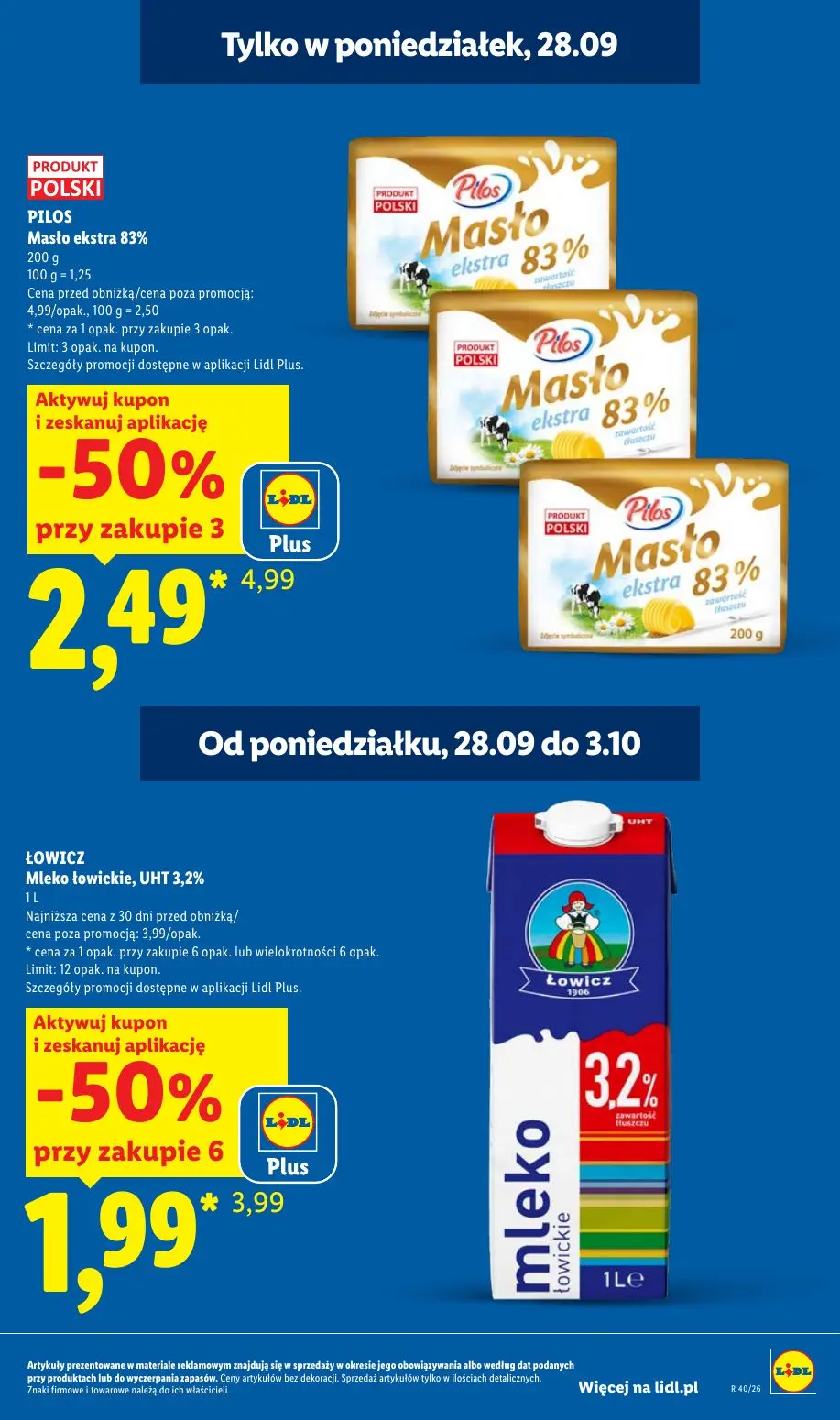 Lidl gazetka, strona 5 z 101 — Pilos Masło ekstra 83%, ŁOWICZ Mleko łowickie, UHT 3,2%