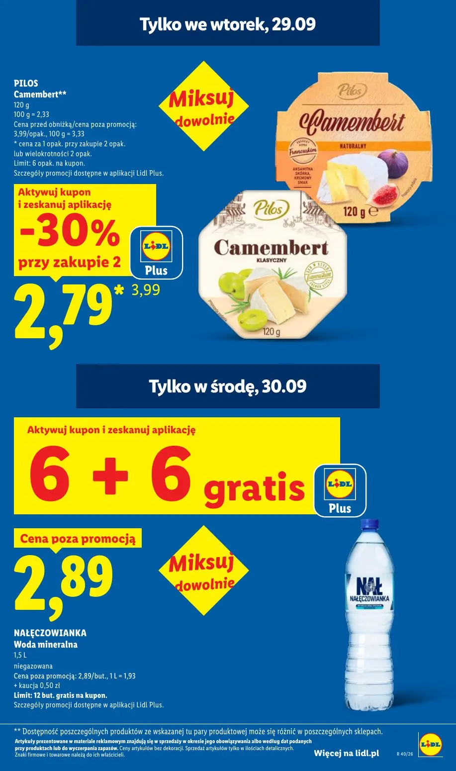 Lidl gazetka, strona 7 z 101 — Camembert, NAŁĘCZOWIANKA Woda mineralna niegazowana