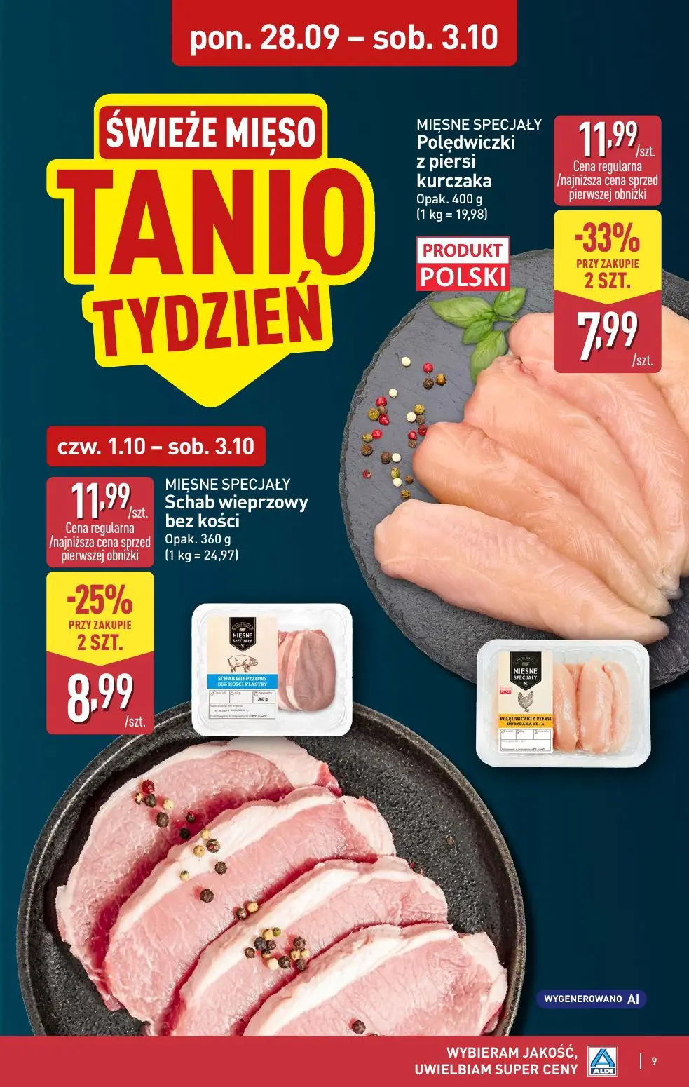 ALDI gazetka, strona 9 z 52 — MIĘSNE SPECJAŁY Polędwiczki z piersi kurczaka, MIĘSNE SPECJAŁY Schab wieprzowy bez kości