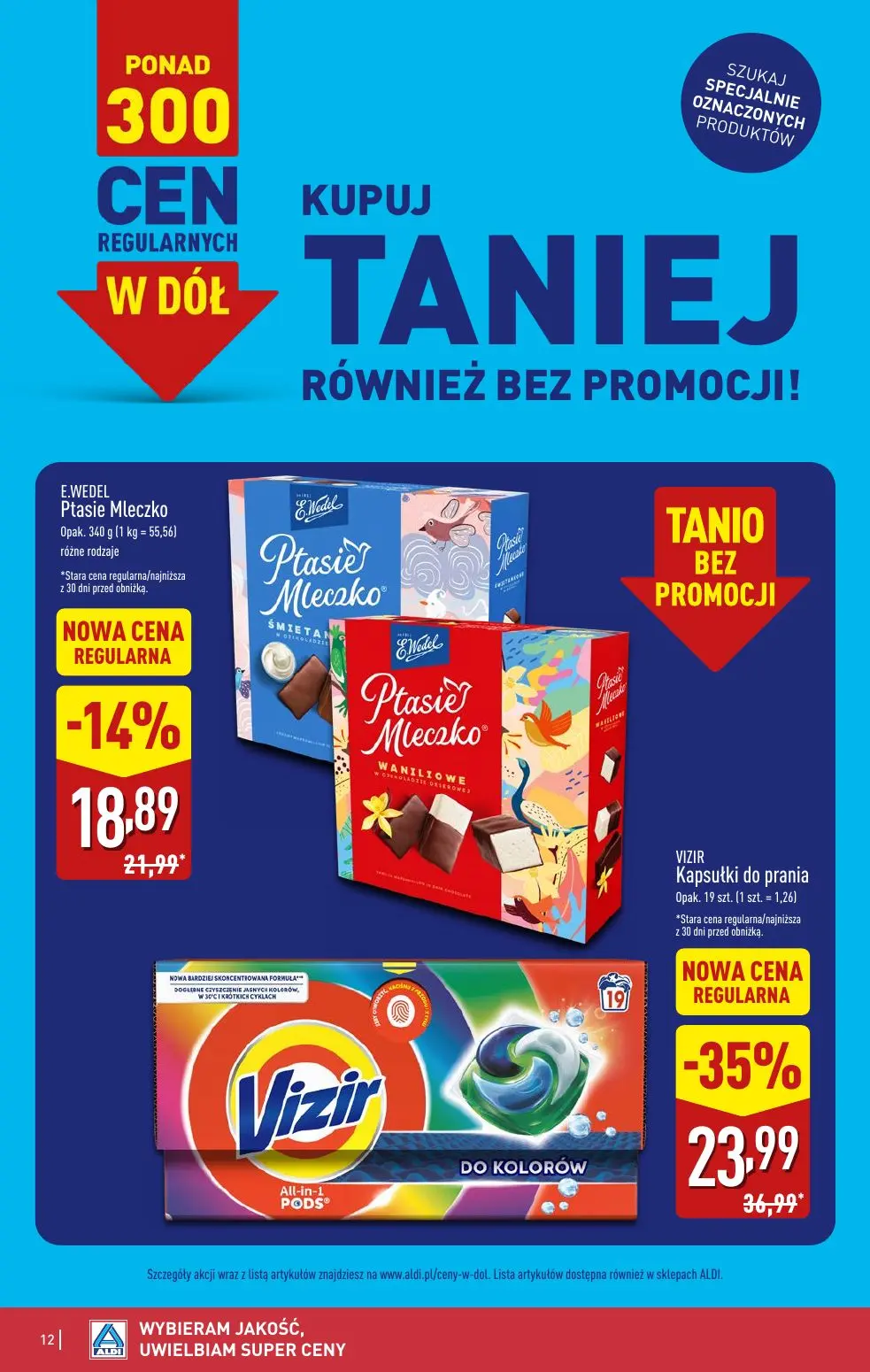 ALDI gazetka, strona 12 z 52 — VIZIR Kapsułki do prania, E.WEDEL Ptasie Mleczko