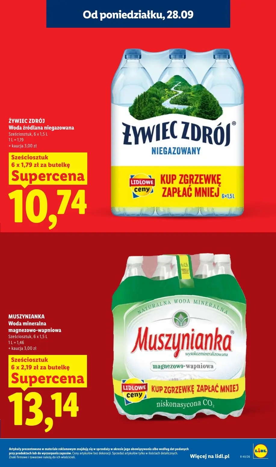 Lidl gazetka, strona 15 z 101 — Żywiec Zdrój Woda źródlana niegazowana, Muszynianka Woda mineralna magnezowo-wapniowa