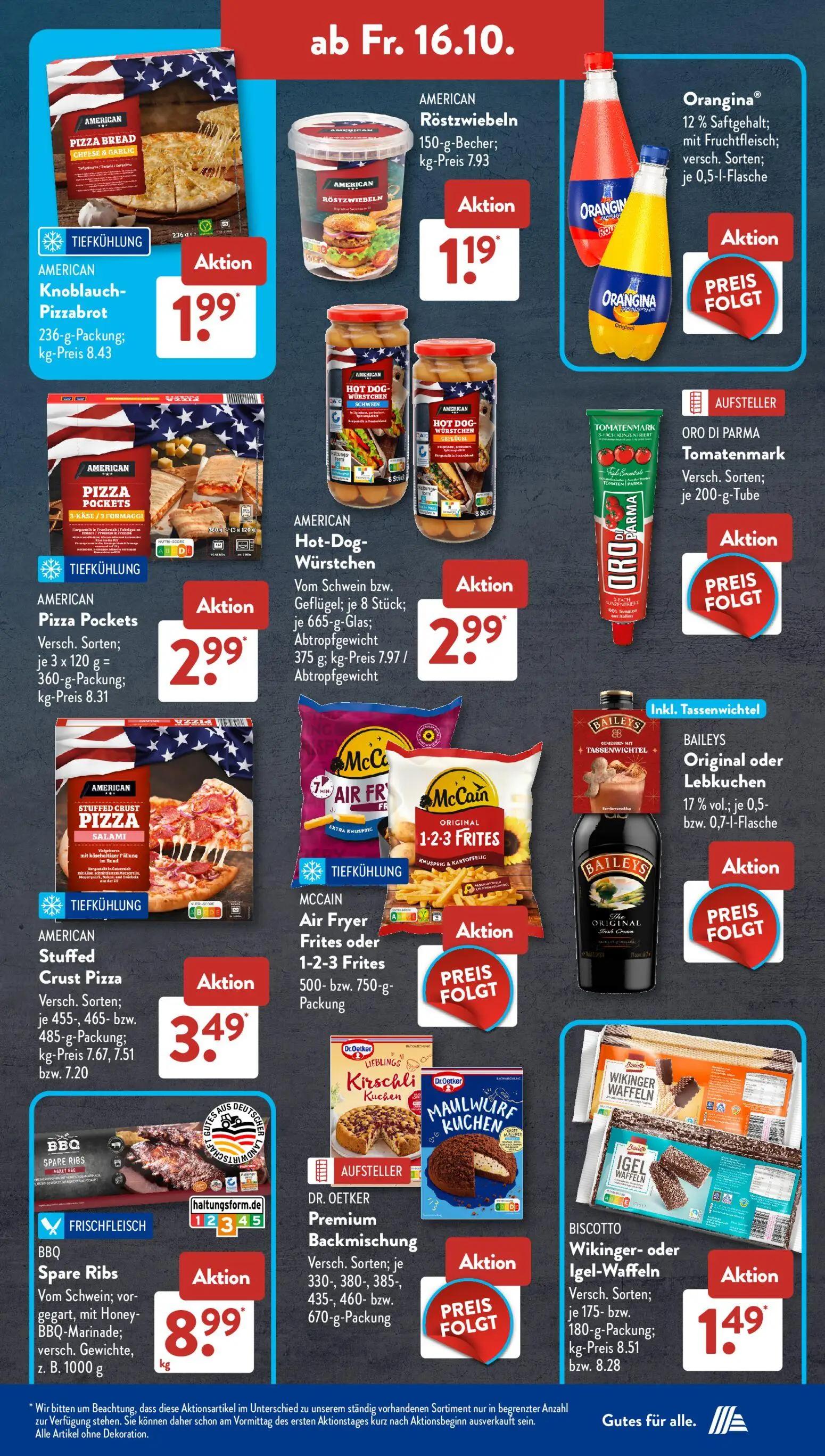 Aldi Süd Prospekt, Seite 13 von 23 — AMERICAN Knoblauch- Pizzabrot, AMERICAN Röstzwiebeln, AMERICAN Pizza Pockets