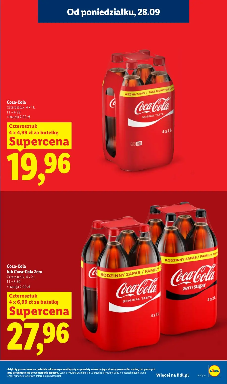 Lidl gazetka, strona 17 z 101 — Coca-Cola Czterosztuk, 4 x1L, Coca-Cola lub Coca-Cola Zero Czterosztuk, 4 x 2L