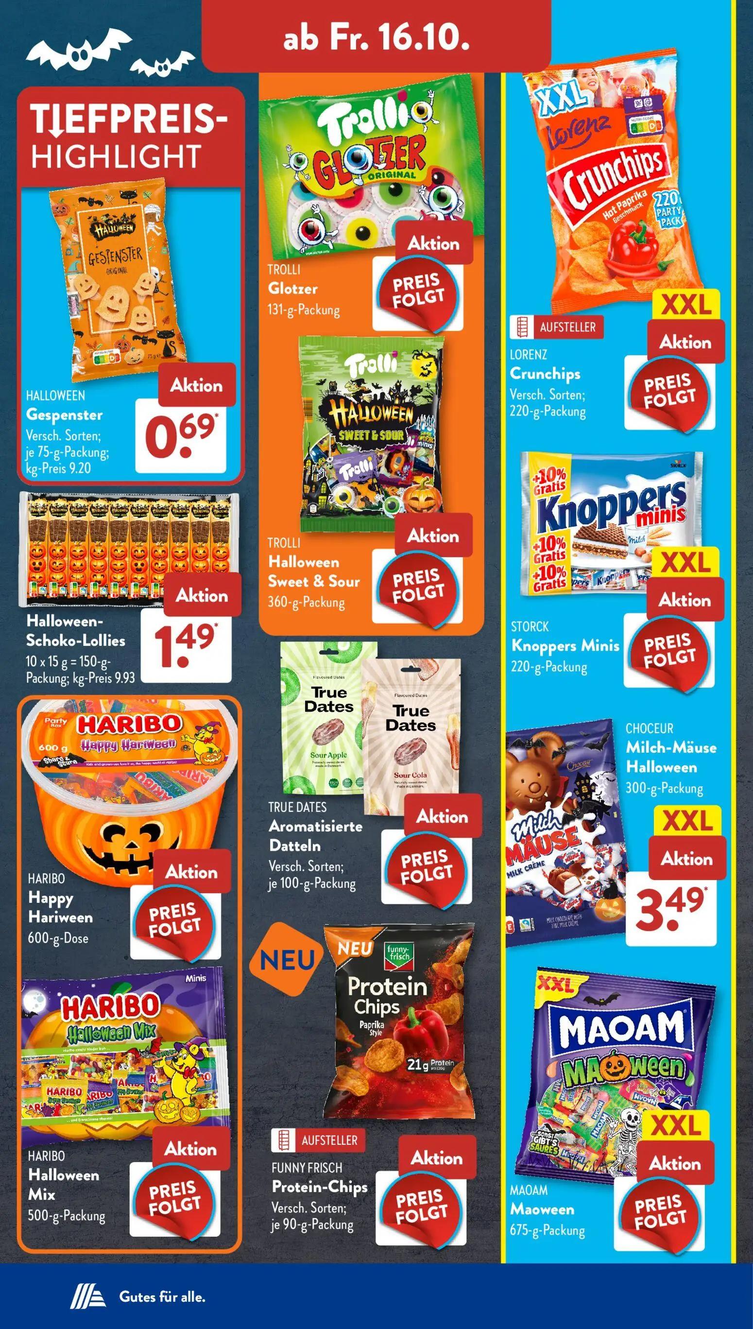Aldi Süd Prospekt, Seite 14 von 23 — Halloween Gespenster, Halloween-Schoko-Lollies, CHOCEUR Milch-Mäuse Halloween