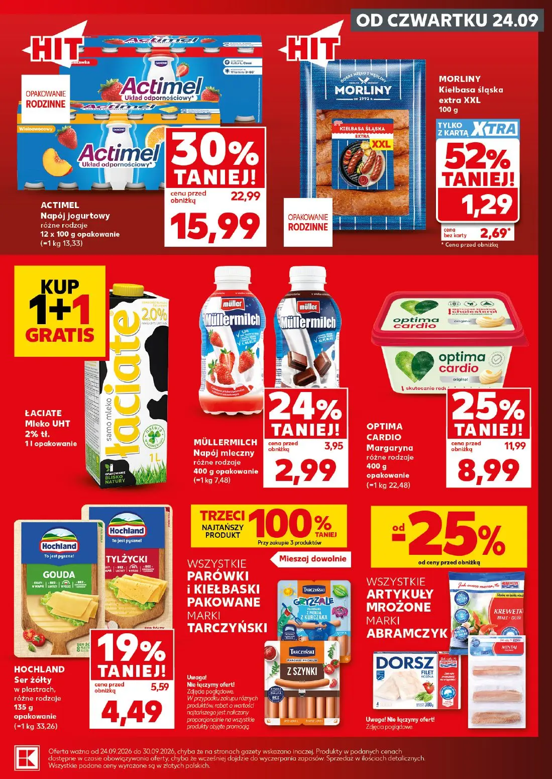Kaufland gazetka, strona 9 z 30 — ACTIMEL Napój jogurtowy różne rodzaje, OPTIMA CARDIO Margaryna różne rodzaje, MORLINY Kieł…